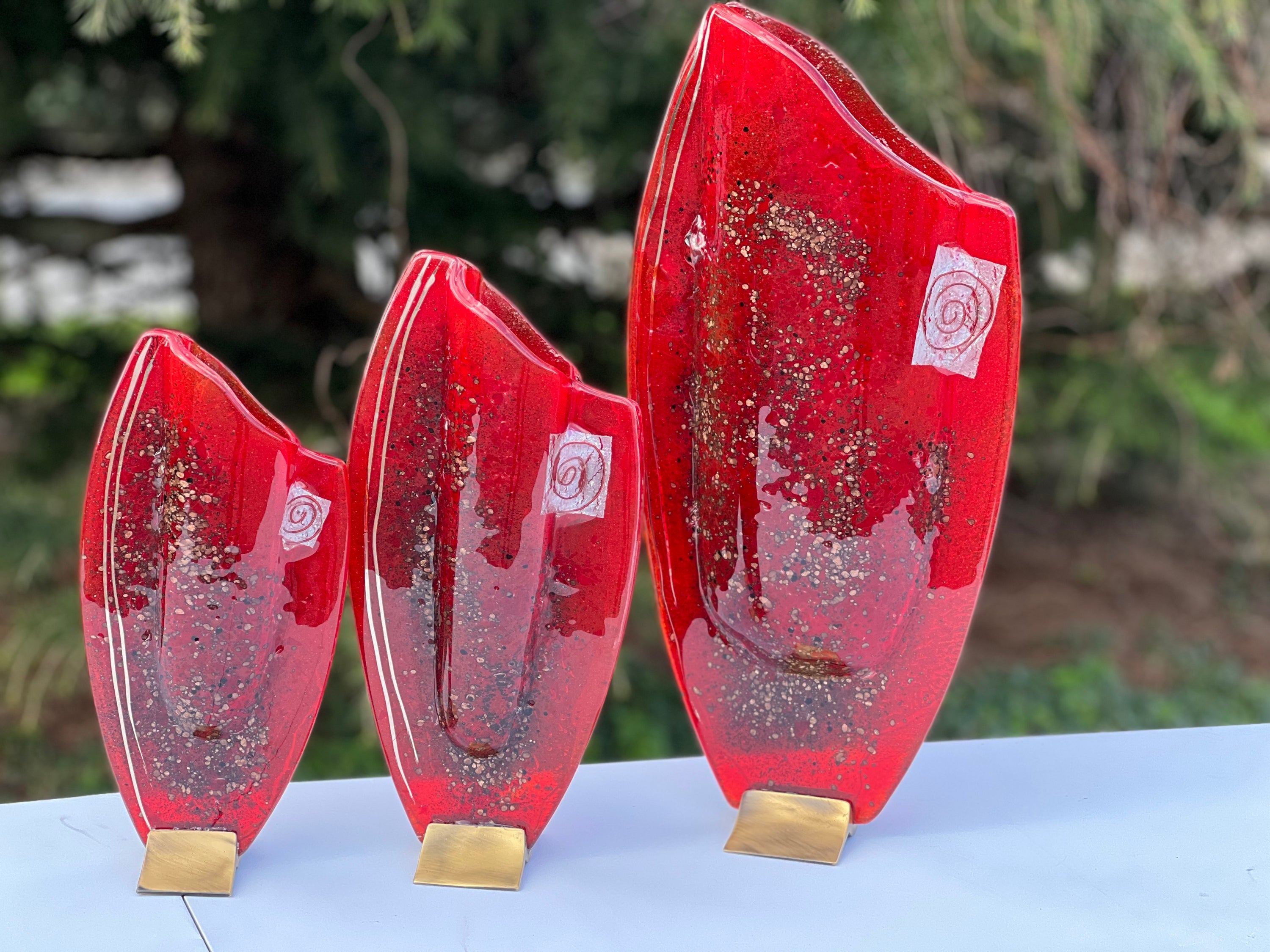 Red & Platinum Oval Vase