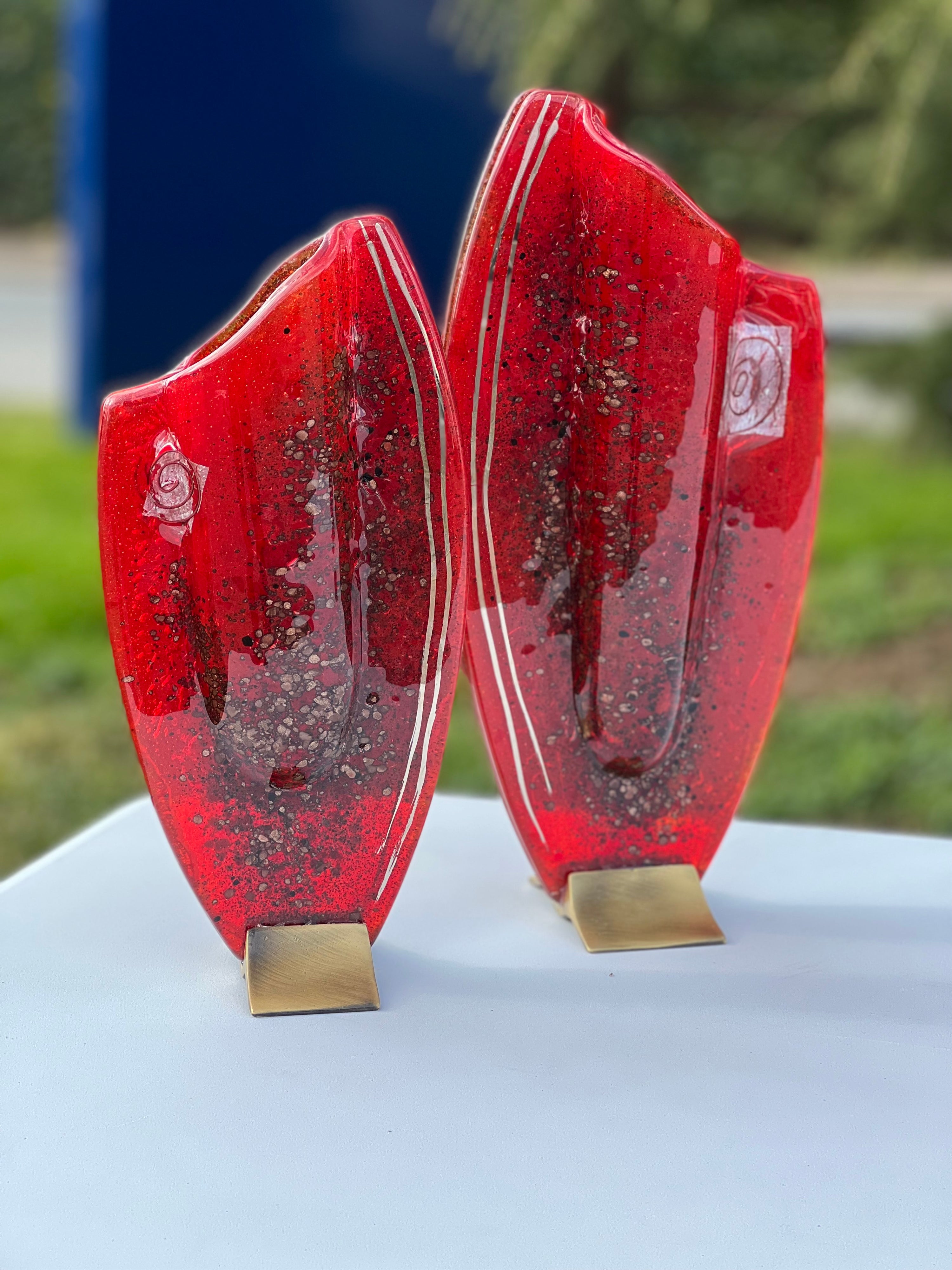 Red & Platinum Oval Vase