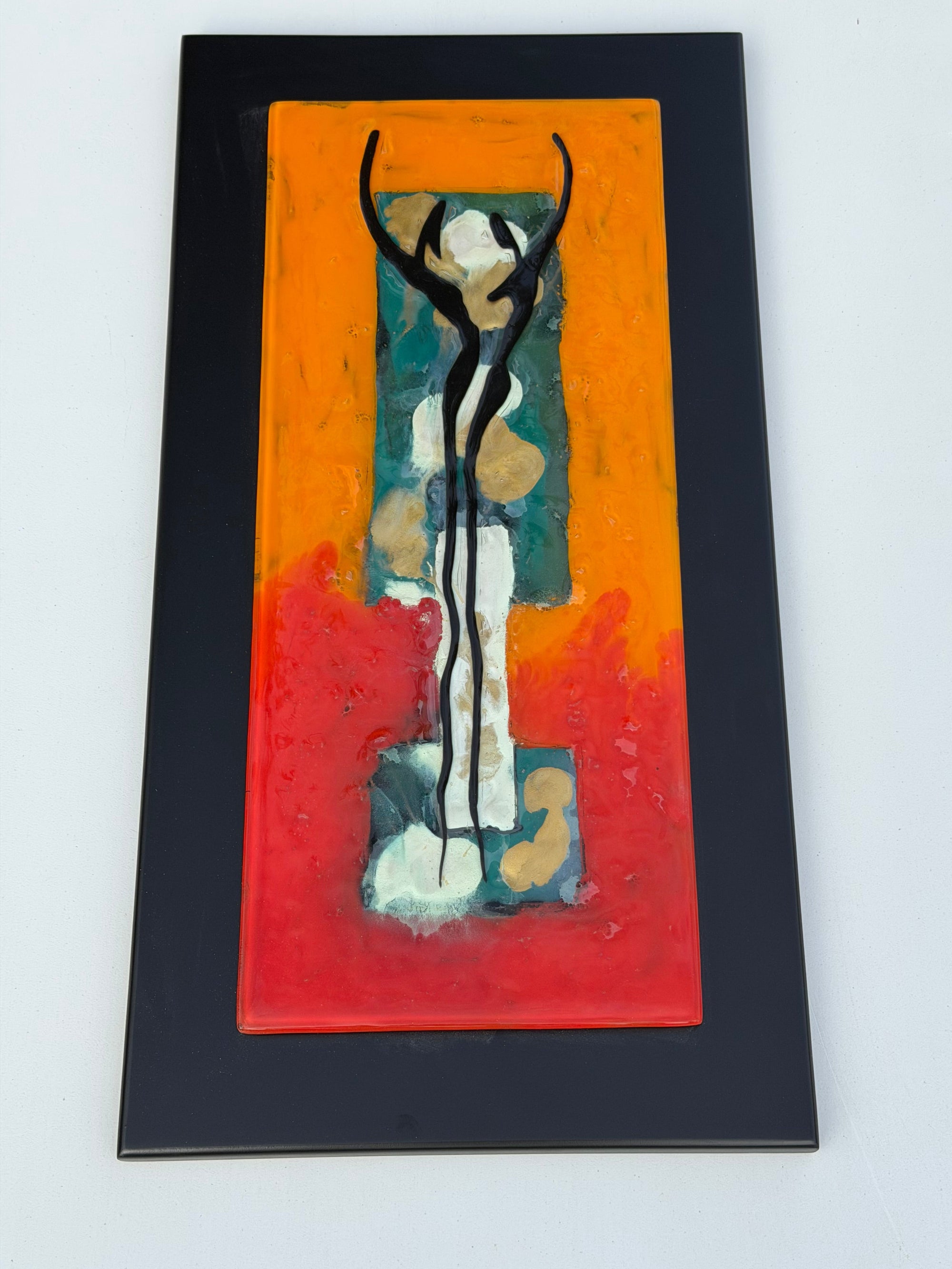 Dancers in Autumn - Fused Glass Wall Art with Black Panel