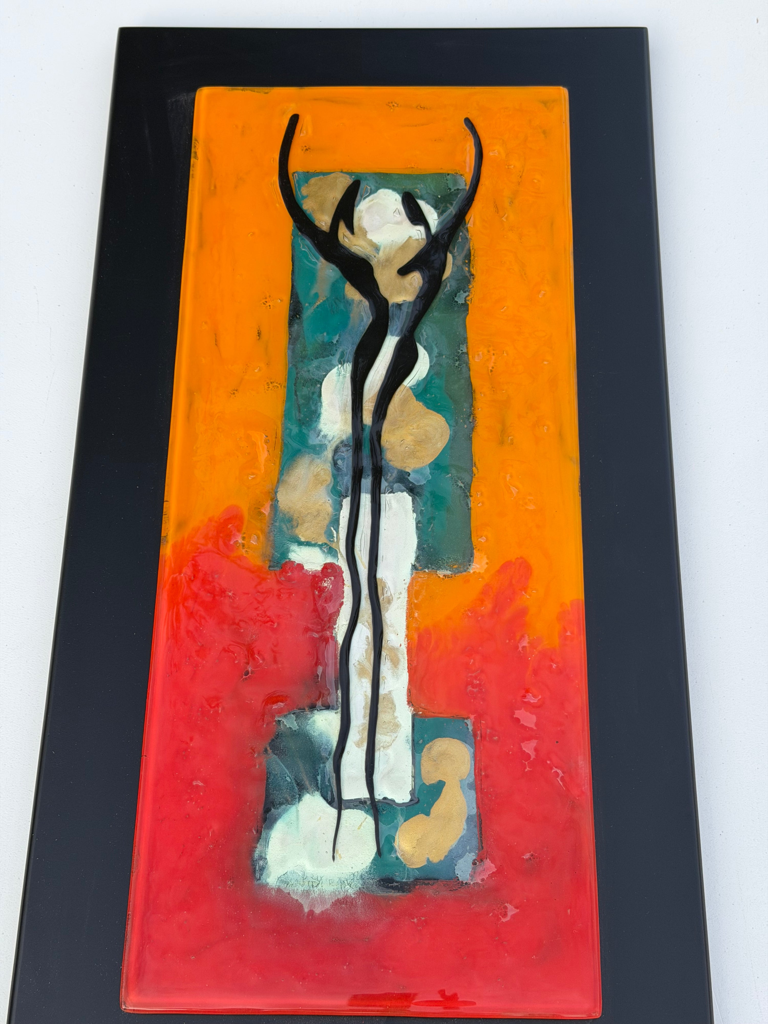 Dancers in Autumn - Fused Glass Wall Art with Black Panel