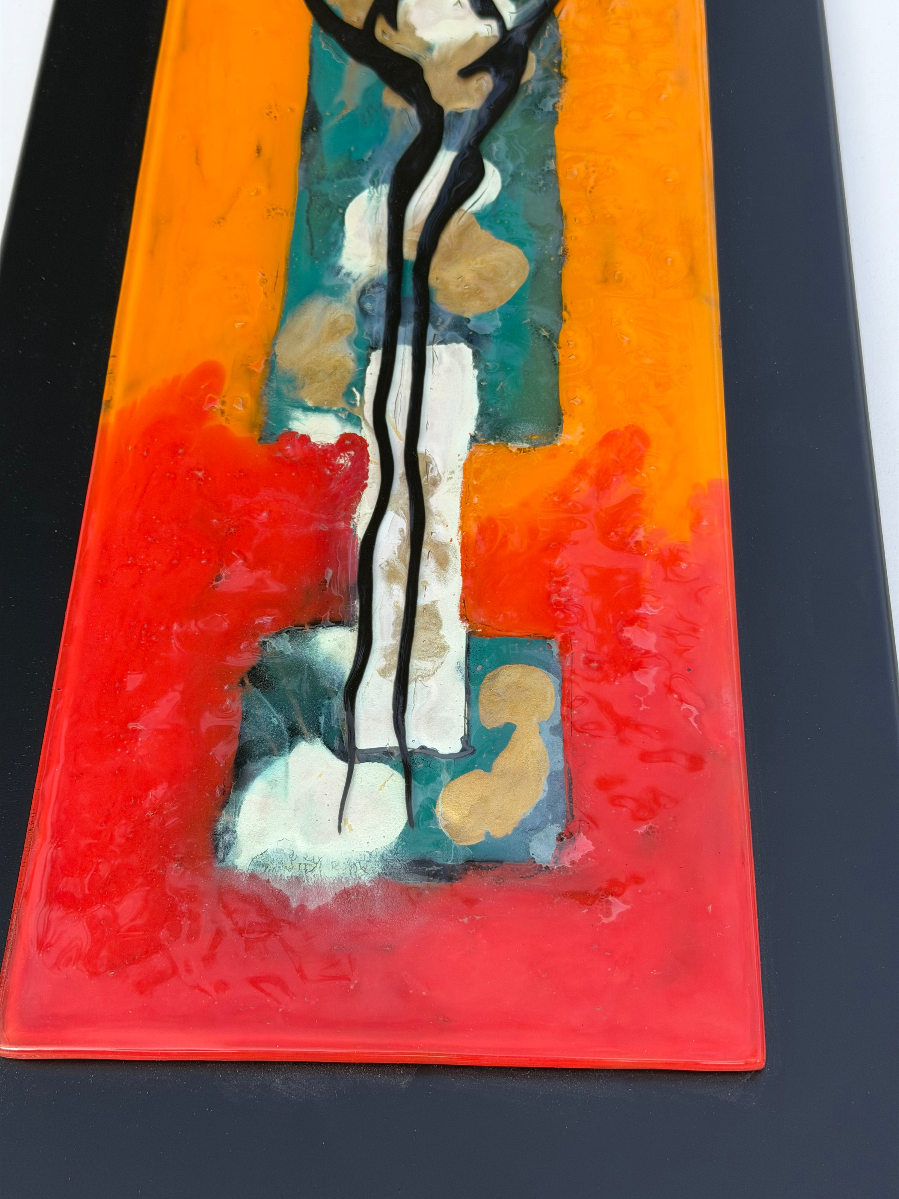 Dancers in Autumn - Fused Glass Wall Art with Black Panel