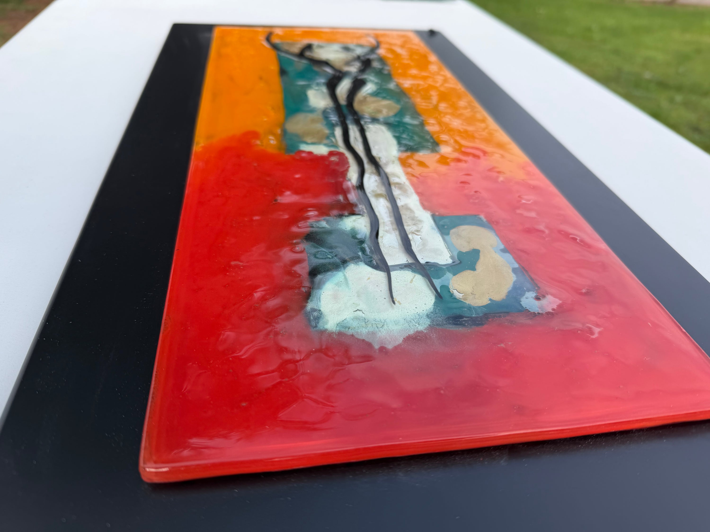 Dancers in Autumn - Fused Glass Wall Art with Black Panel