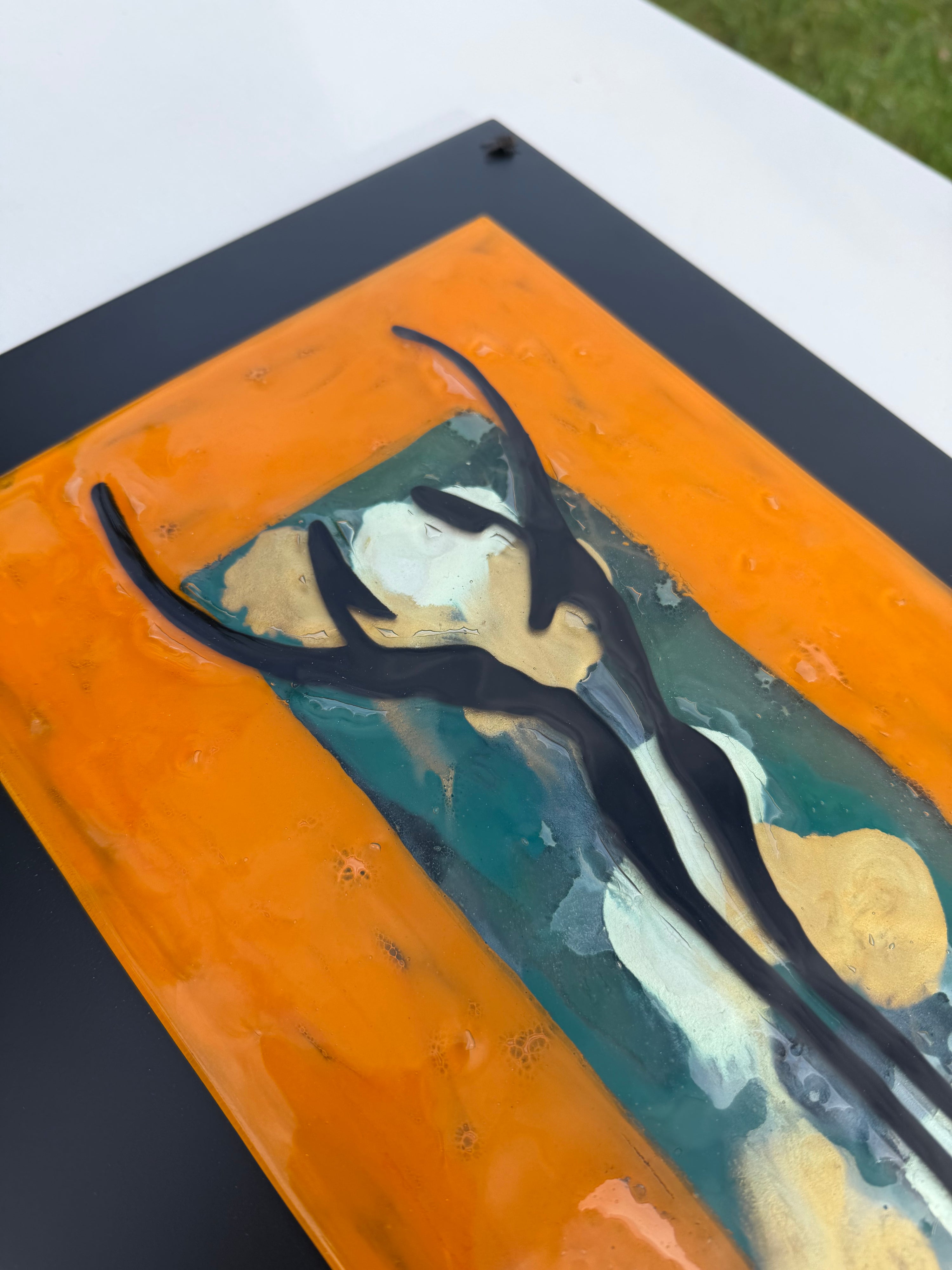 Dancers in Autumn - Fused Glass Wall Art with Black Panel