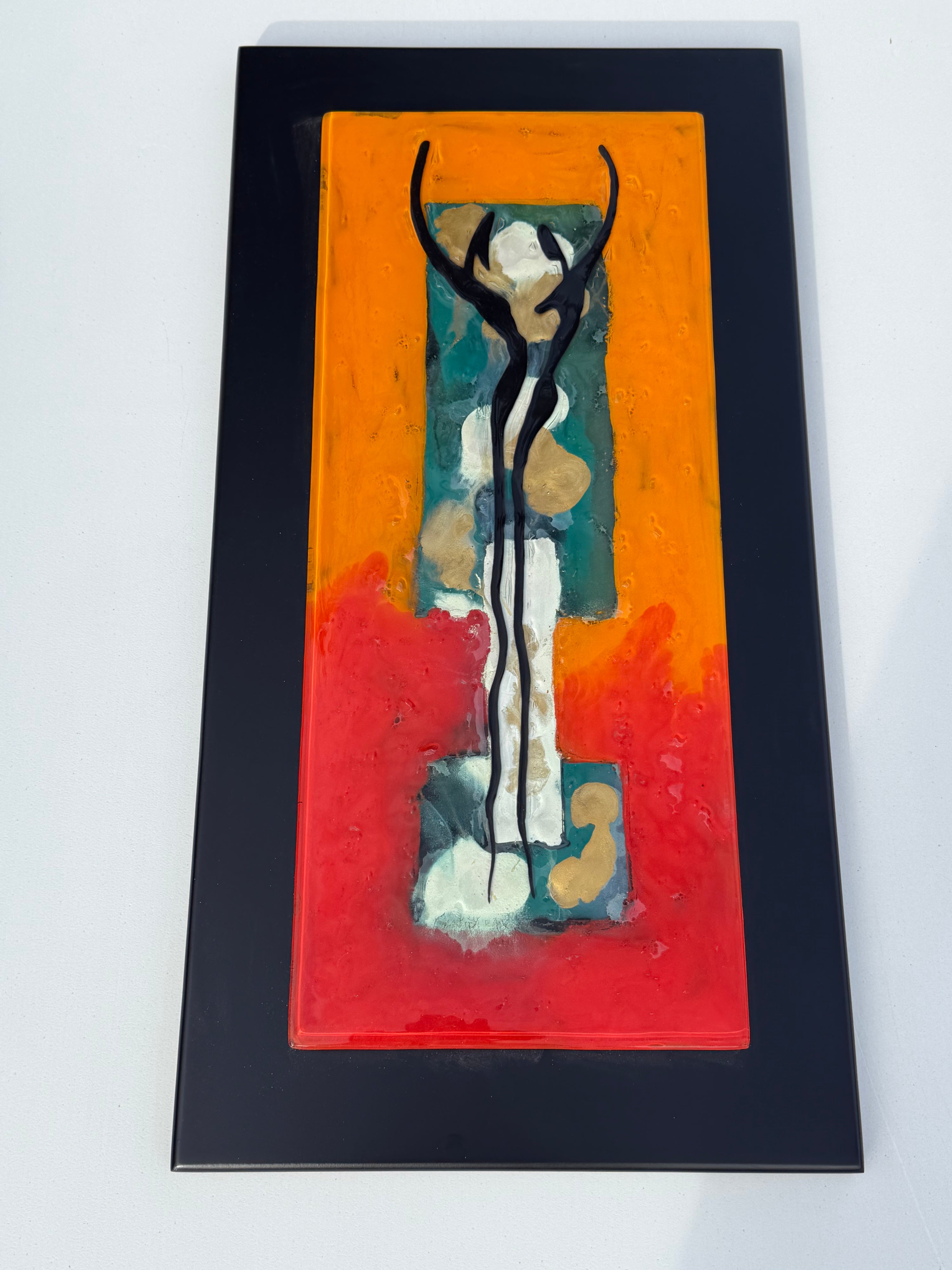 Dancers in Autumn - Fused Glass Wall Art with Black Panel