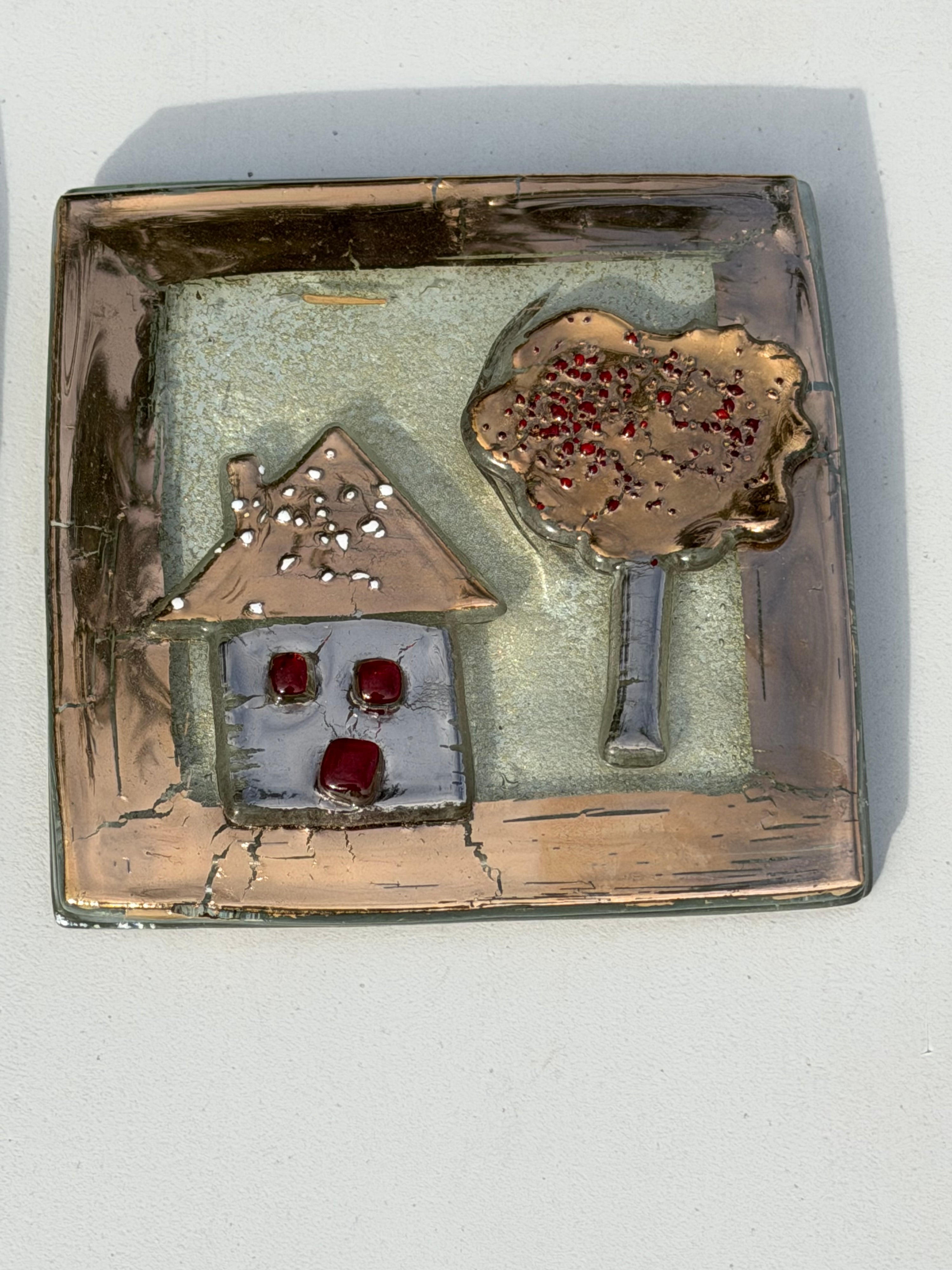Apple Tree & House - Fused Glass Wall Art