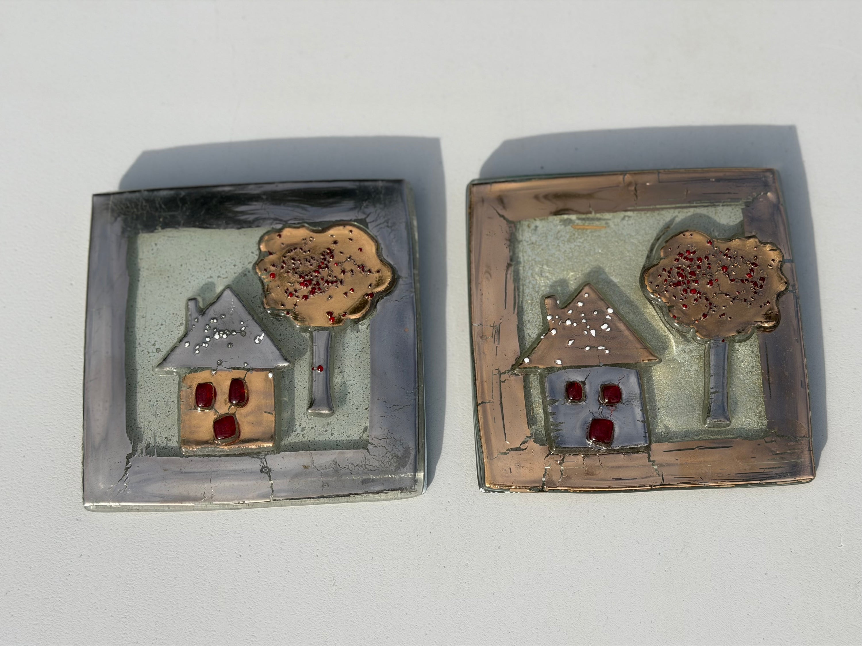 Apple Tree & House - Fused Glass Wall Art