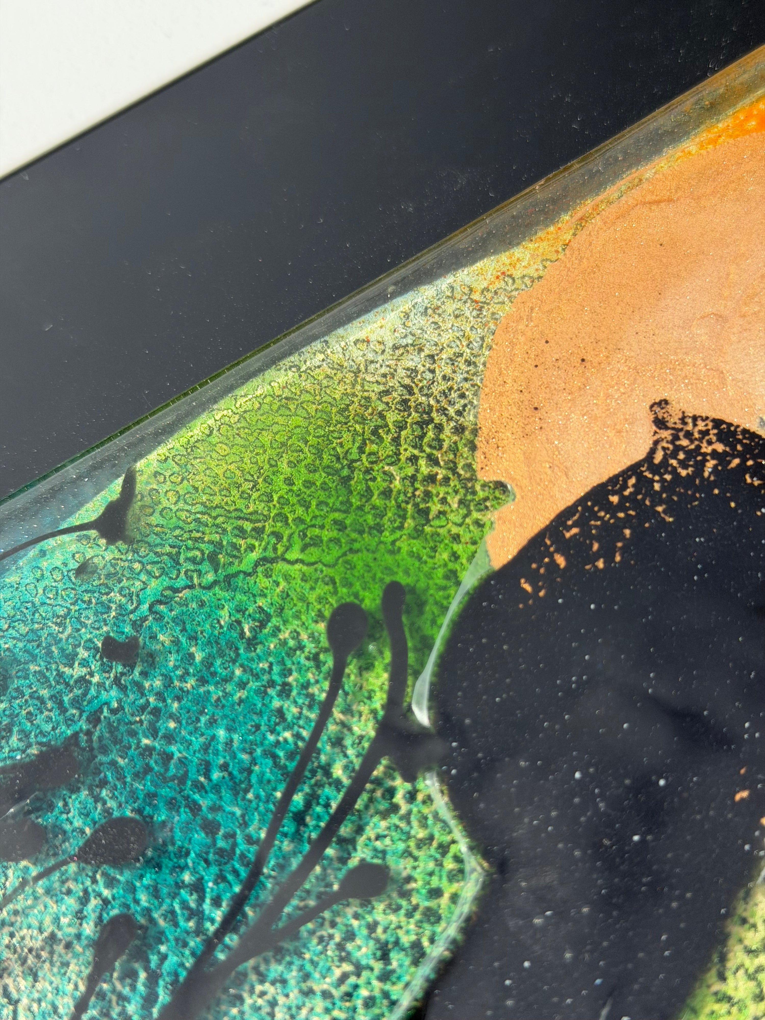 Bird & Moon - Fused Glass Wall Art with Black Panel