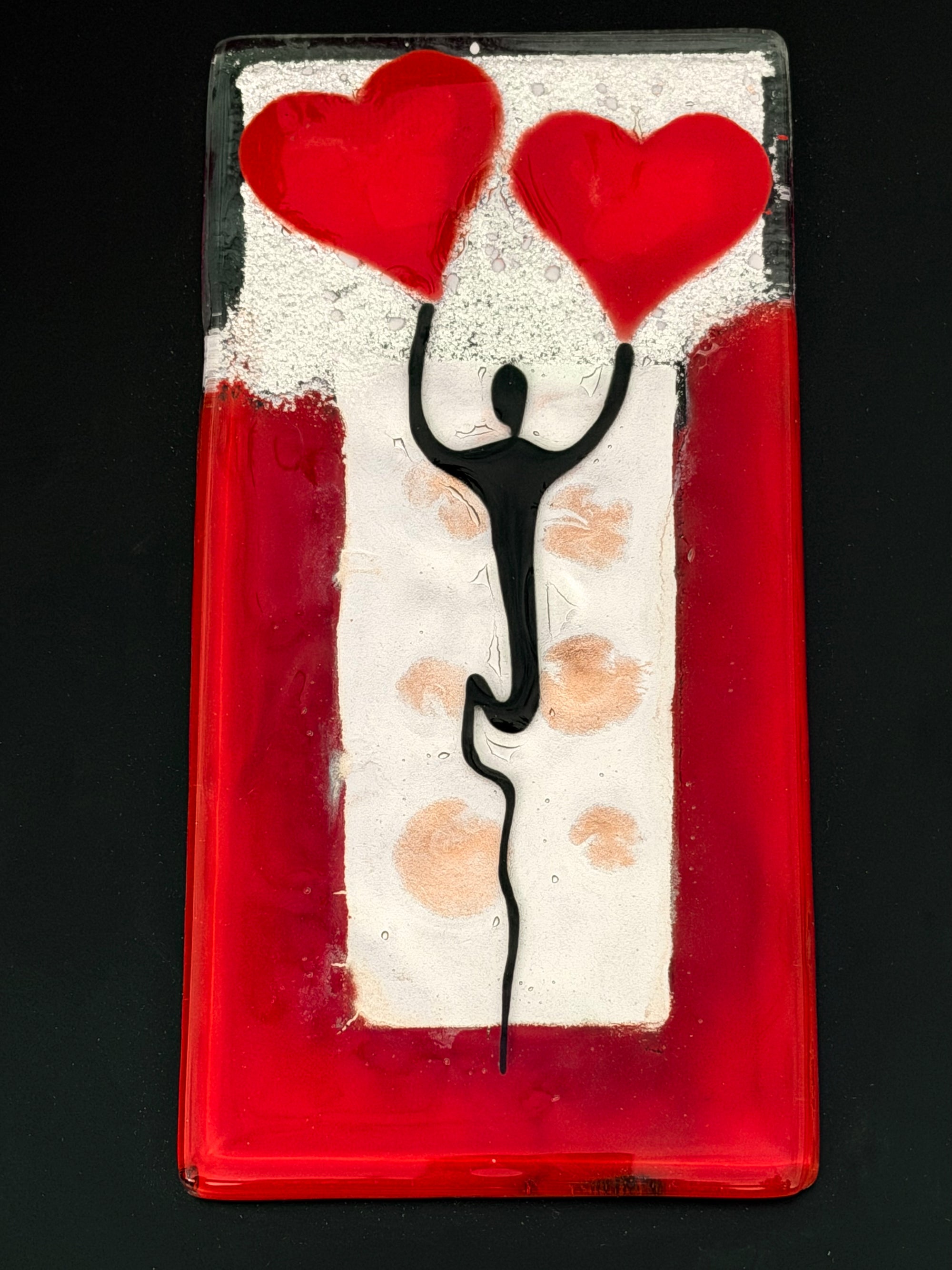 Figure Holding Hearts - Fused Glass Wall Art with Black Panel