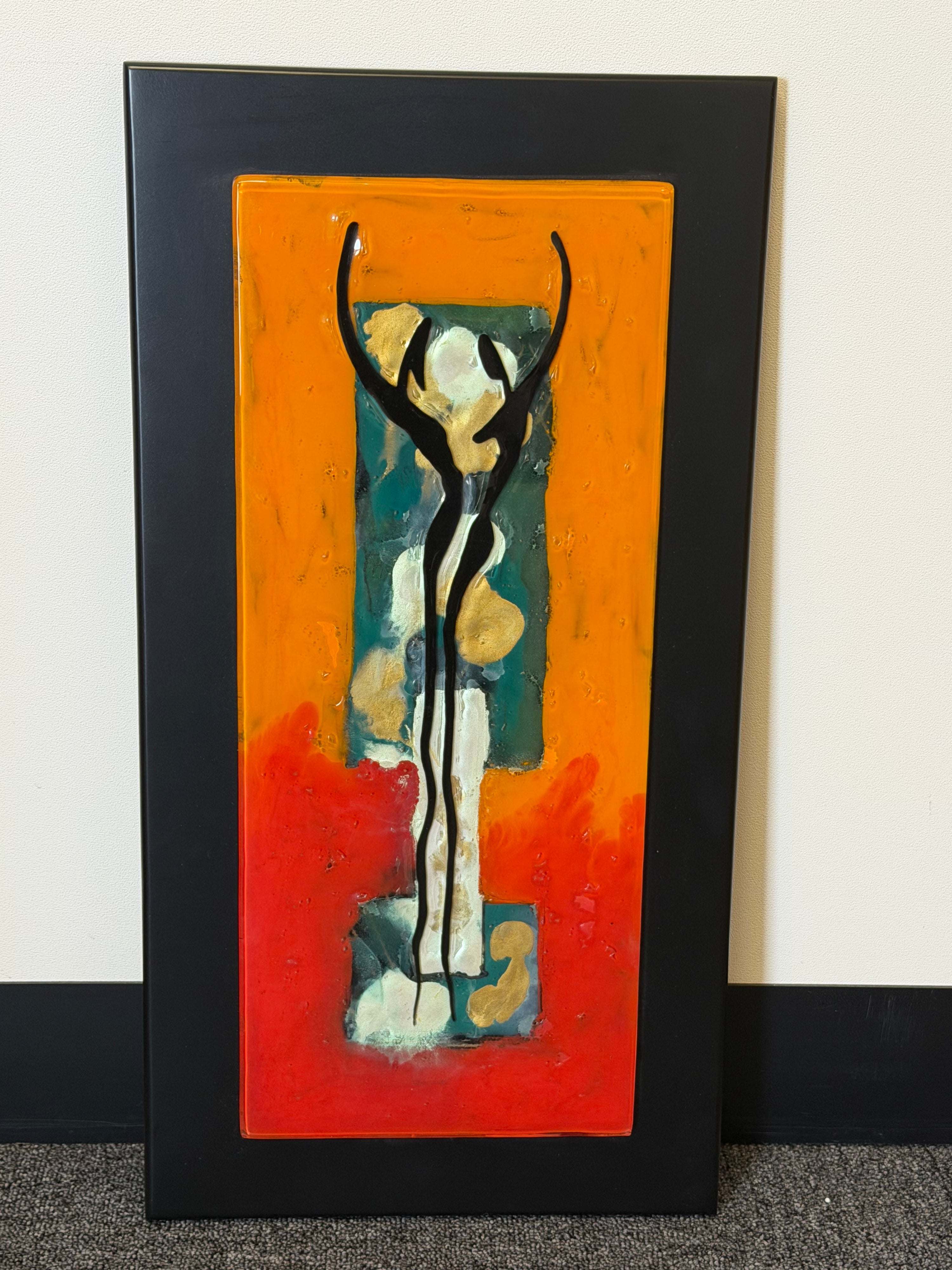 Dancers in Autumn - Fused Glass Wall Art with Black Panel