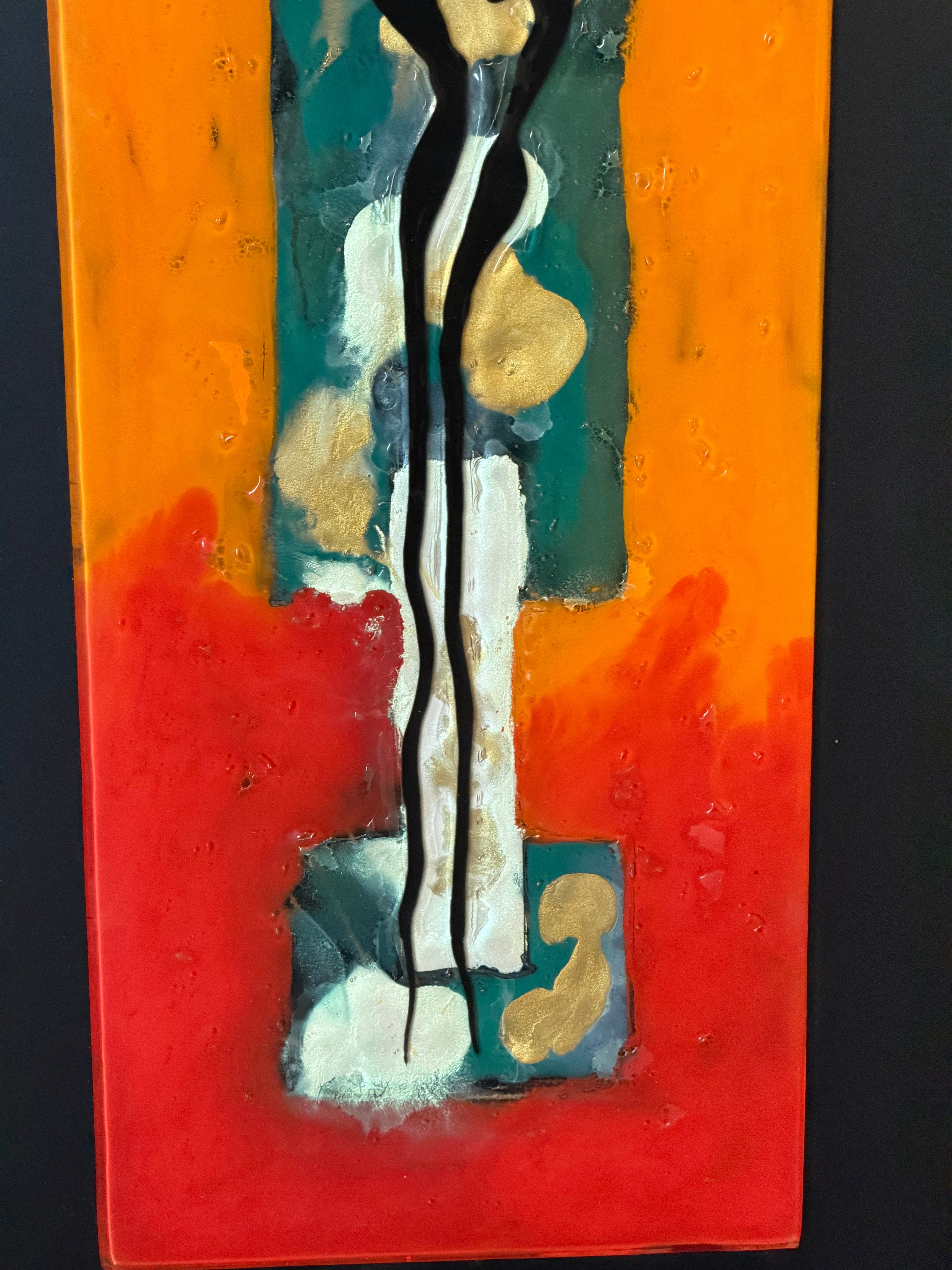 Dancers in Autumn - Fused Glass Wall Art with Black Panel