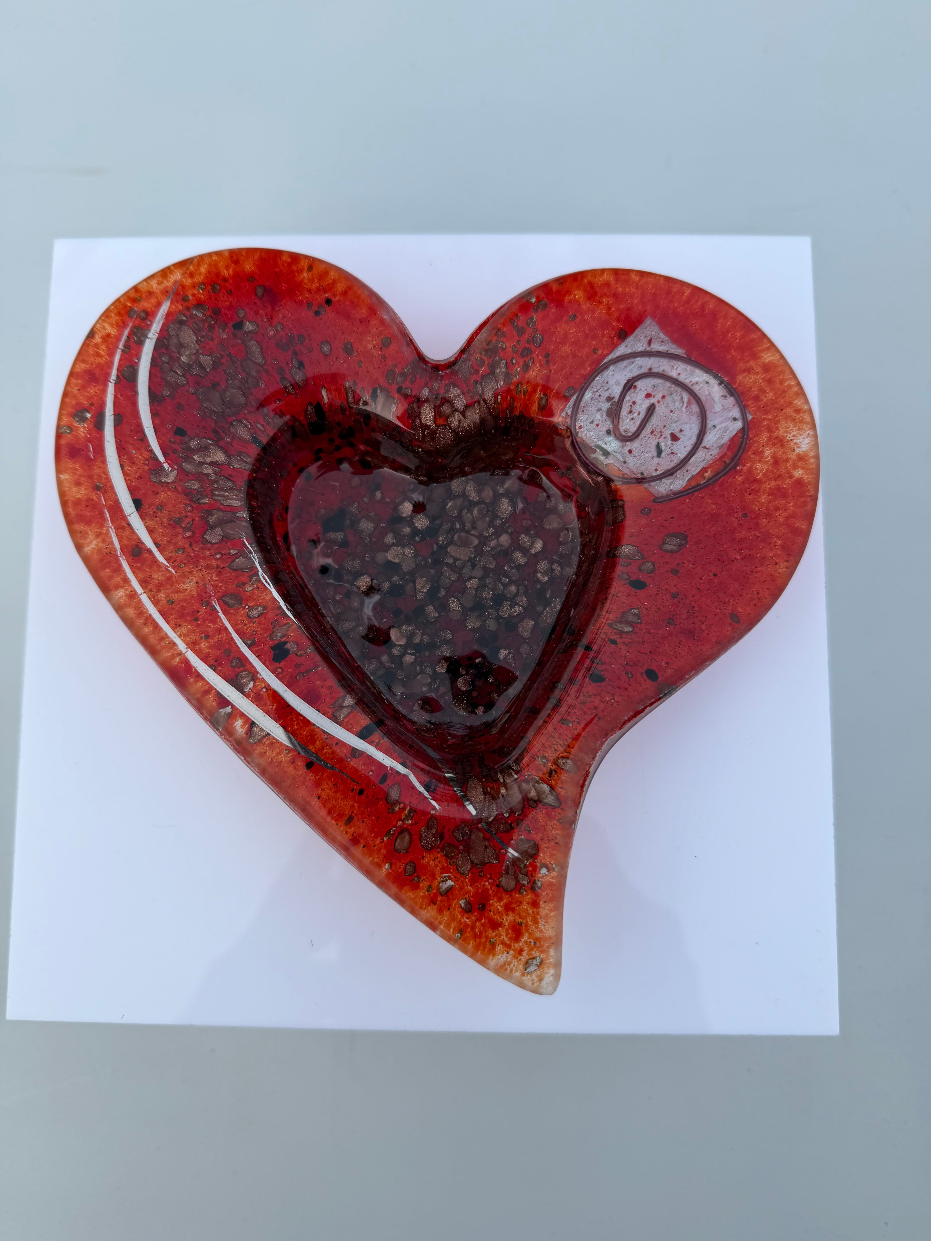 Red & Platinum Heart Tealight Dish