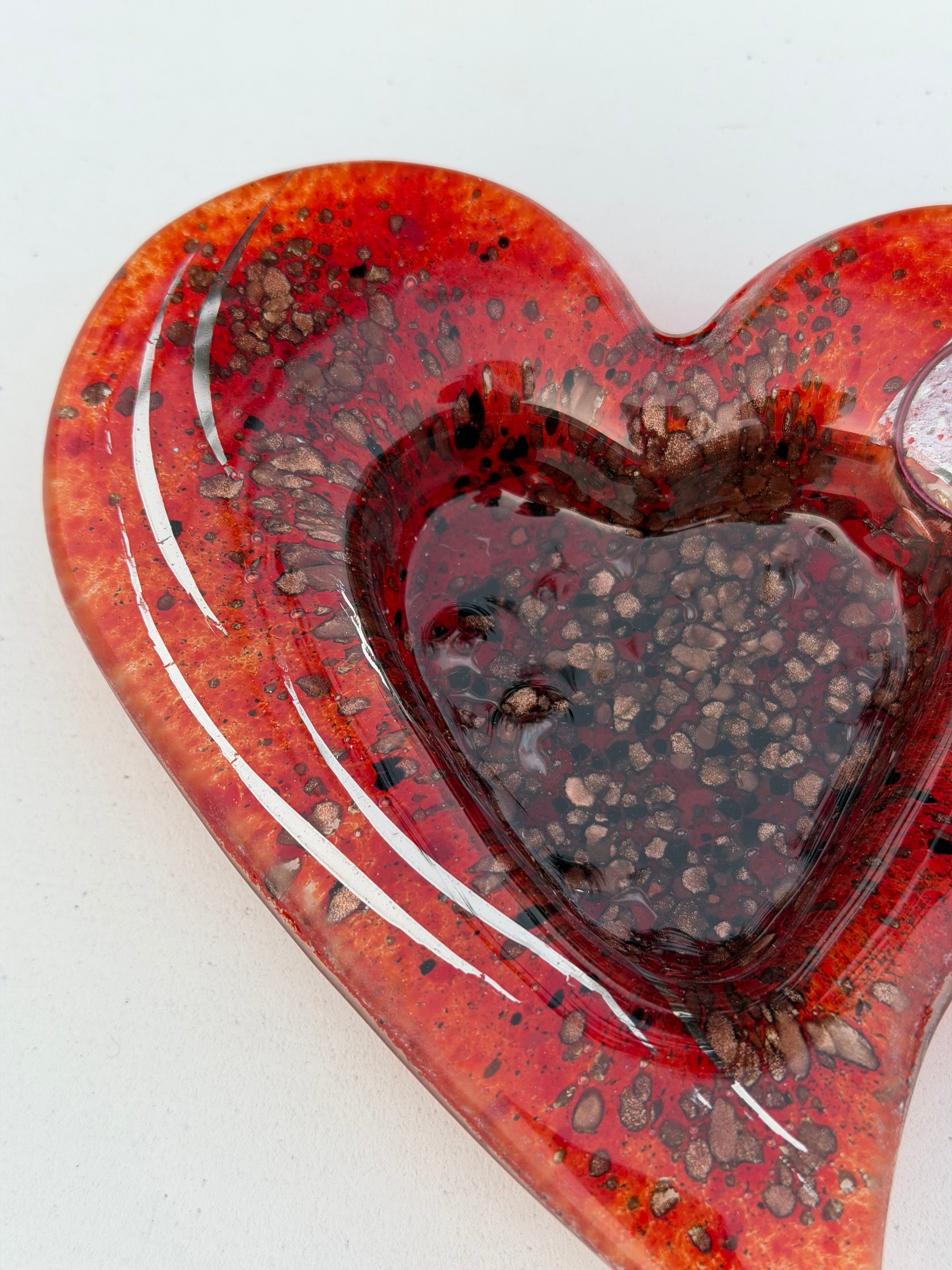 Red & Platinum Heart Tealight Dish