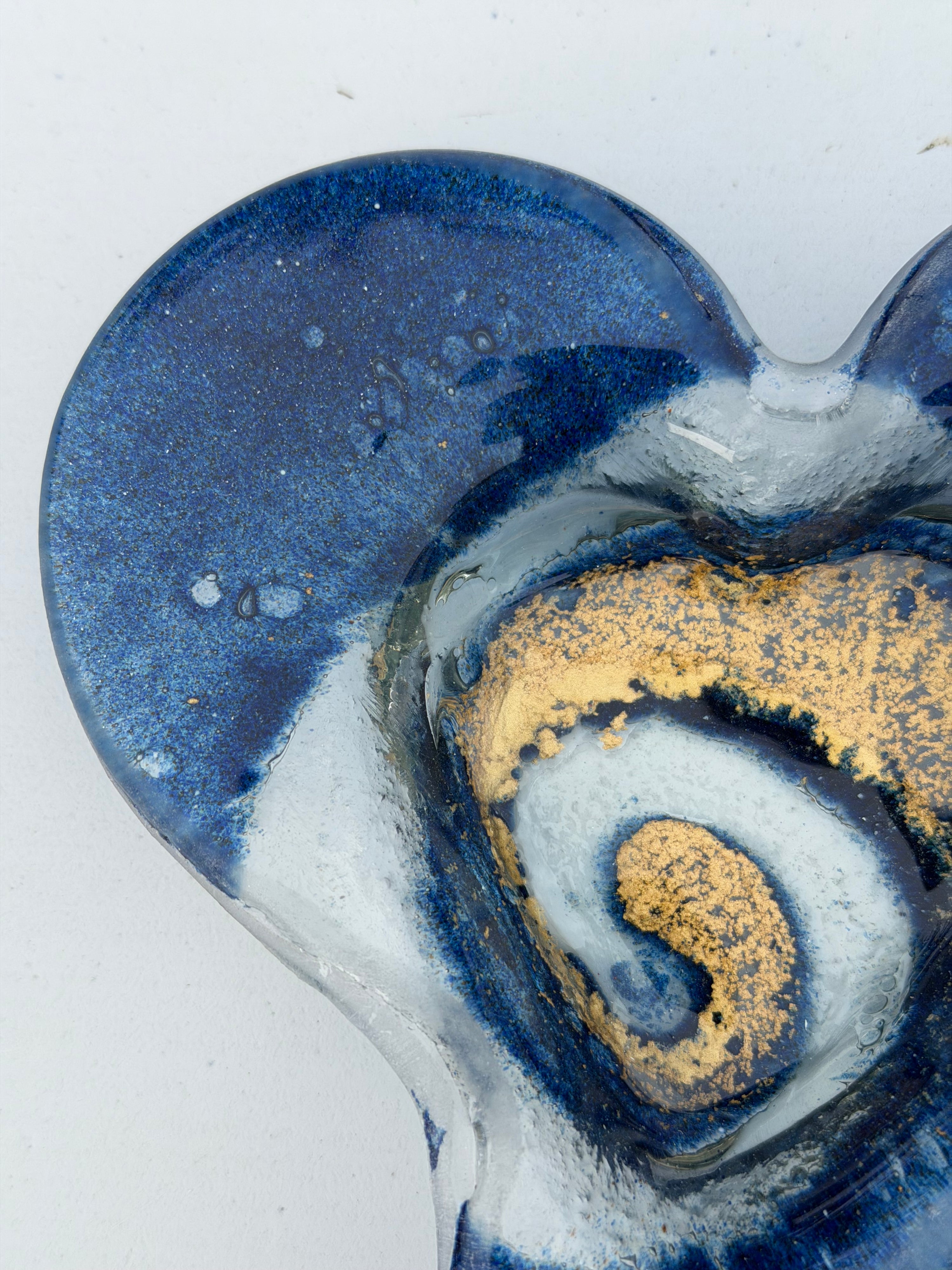 Dark Blue & Gold Heart Tealight Dish