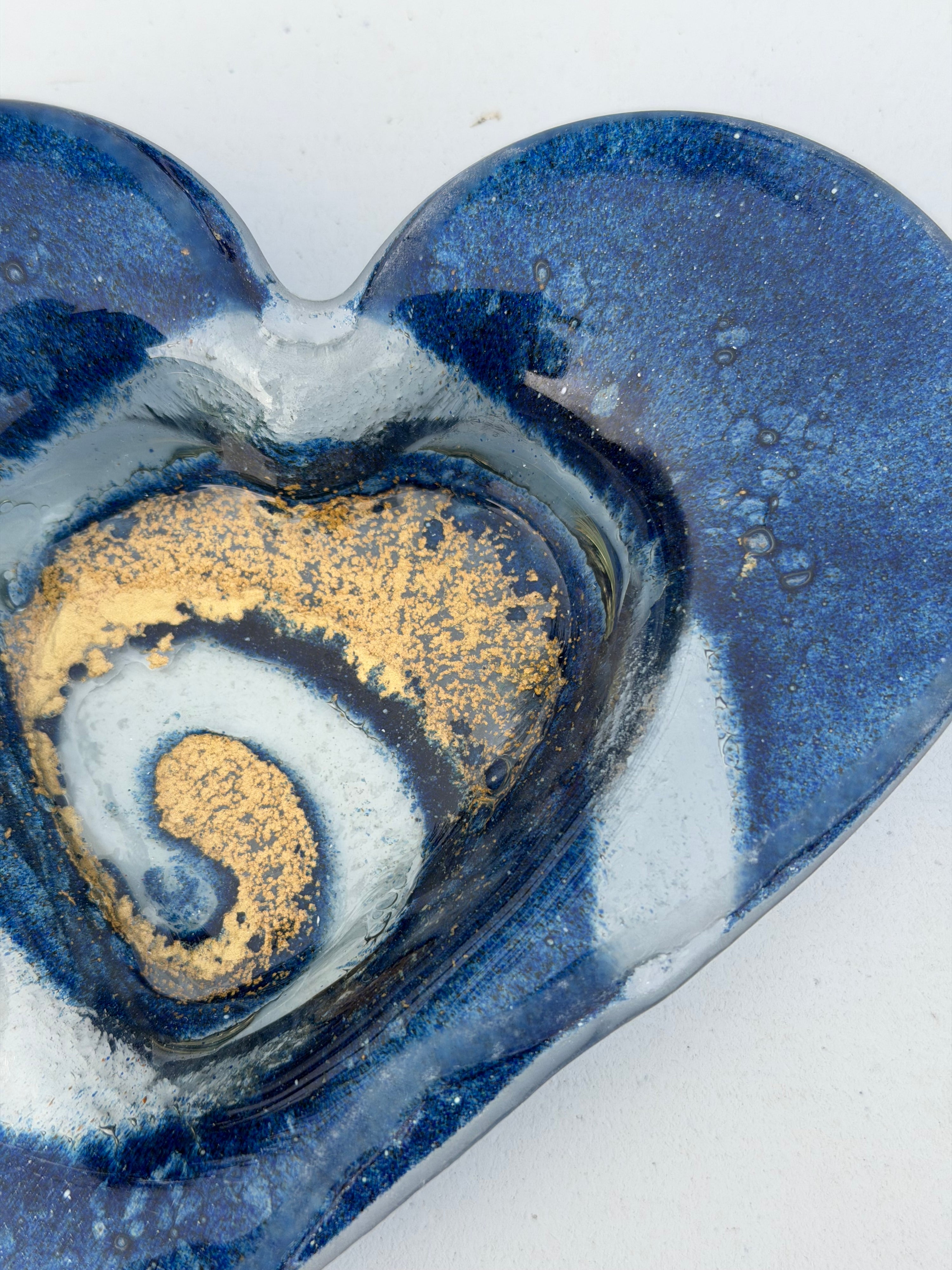 Dark Blue & Gold Heart Tealight Dish