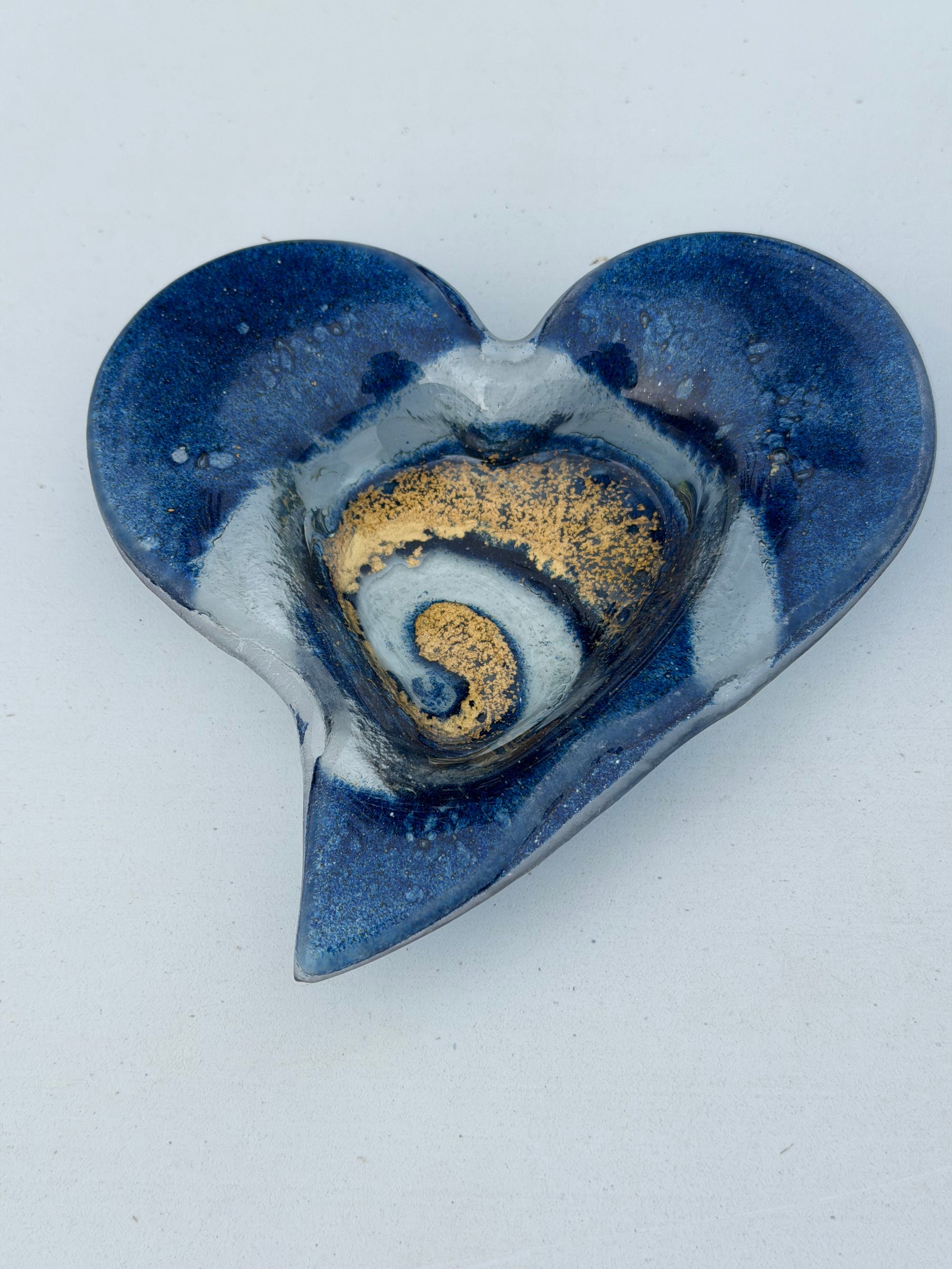 Dark Blue & Gold Heart Tealight Dish