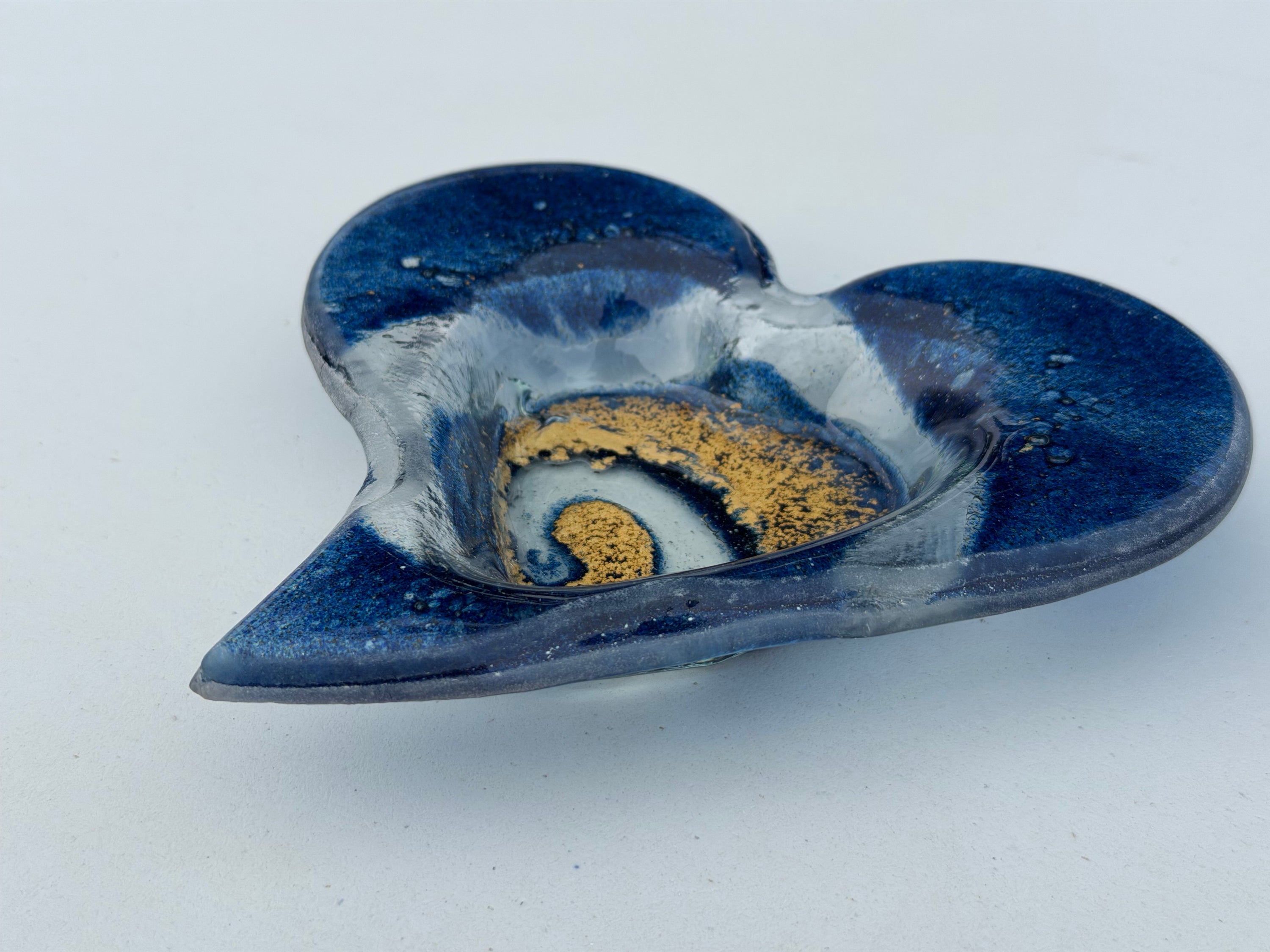 Dark Blue & Gold Heart Tealight Dish