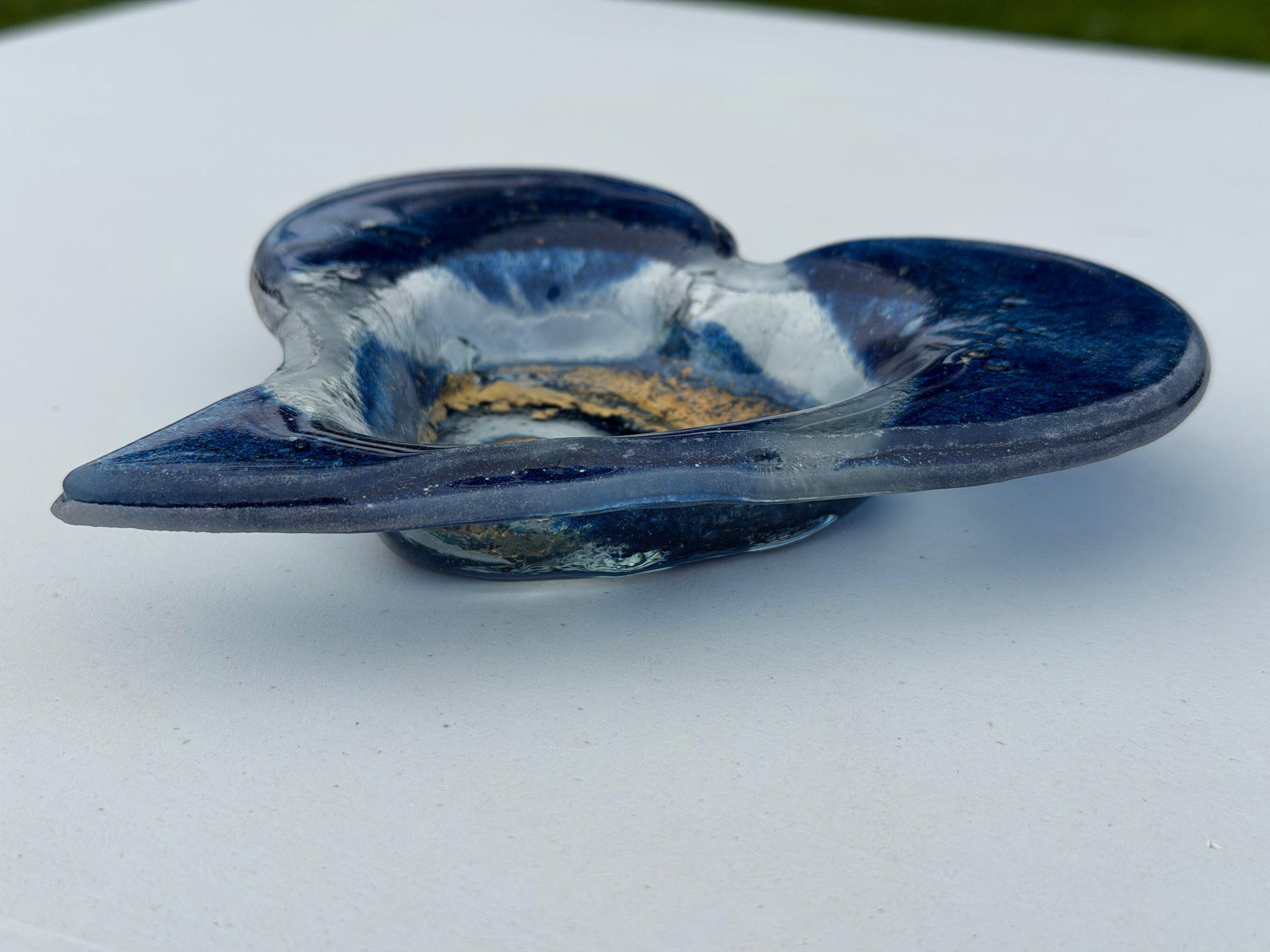 Dark Blue & Gold Heart Tealight Dish