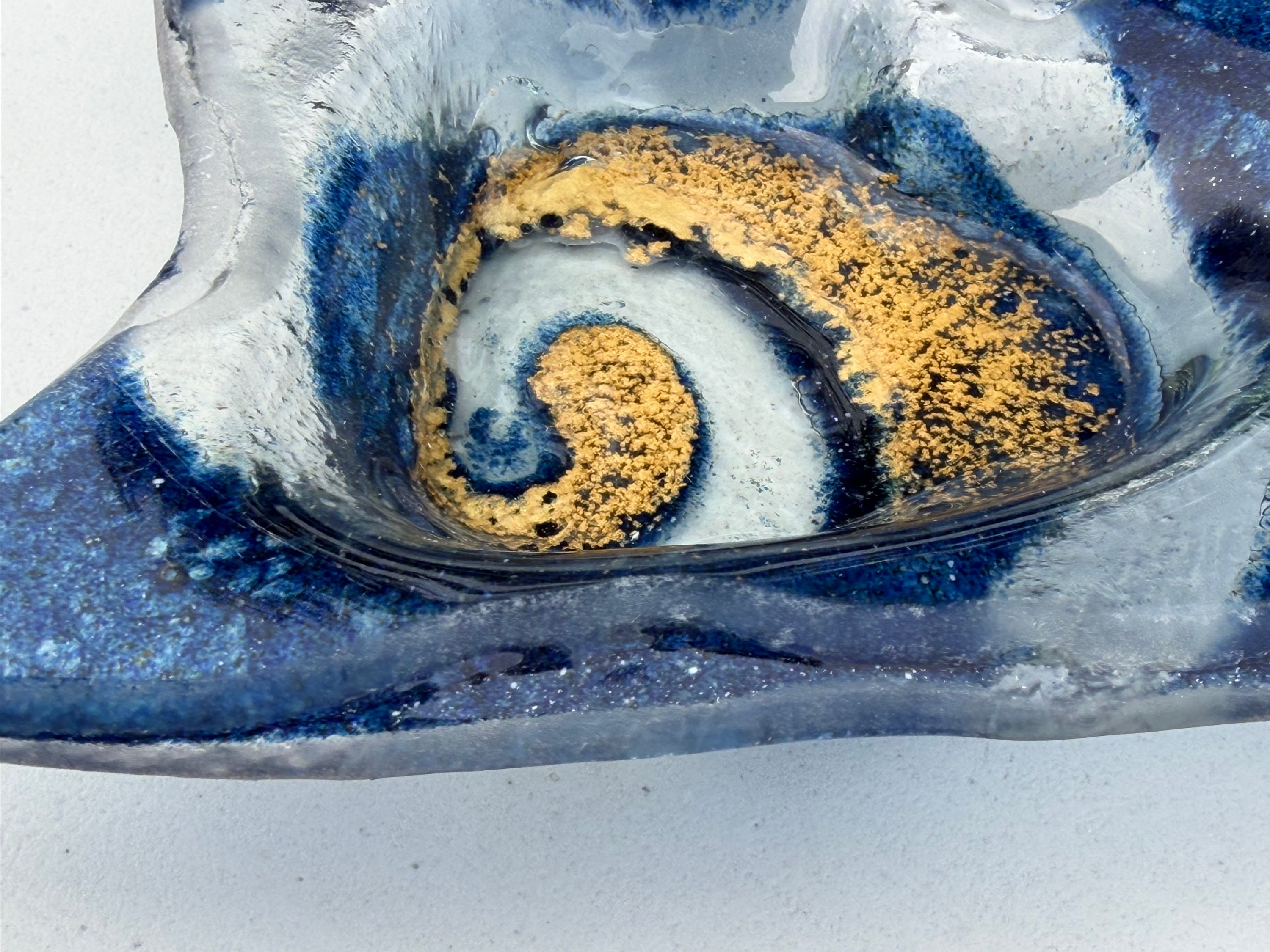 Dark Blue & Gold Heart Tealight Dish