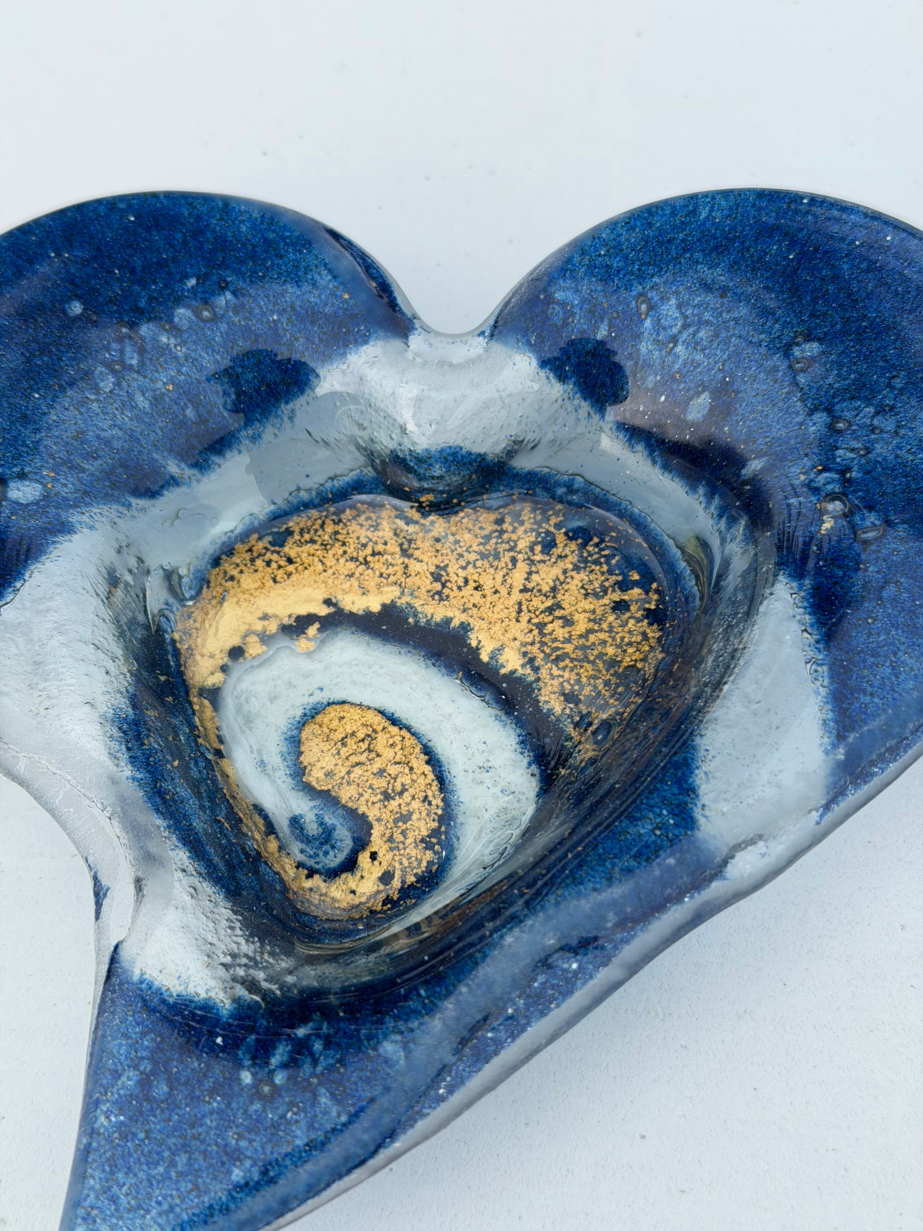 Dark Blue & Gold Heart Tealight Dish