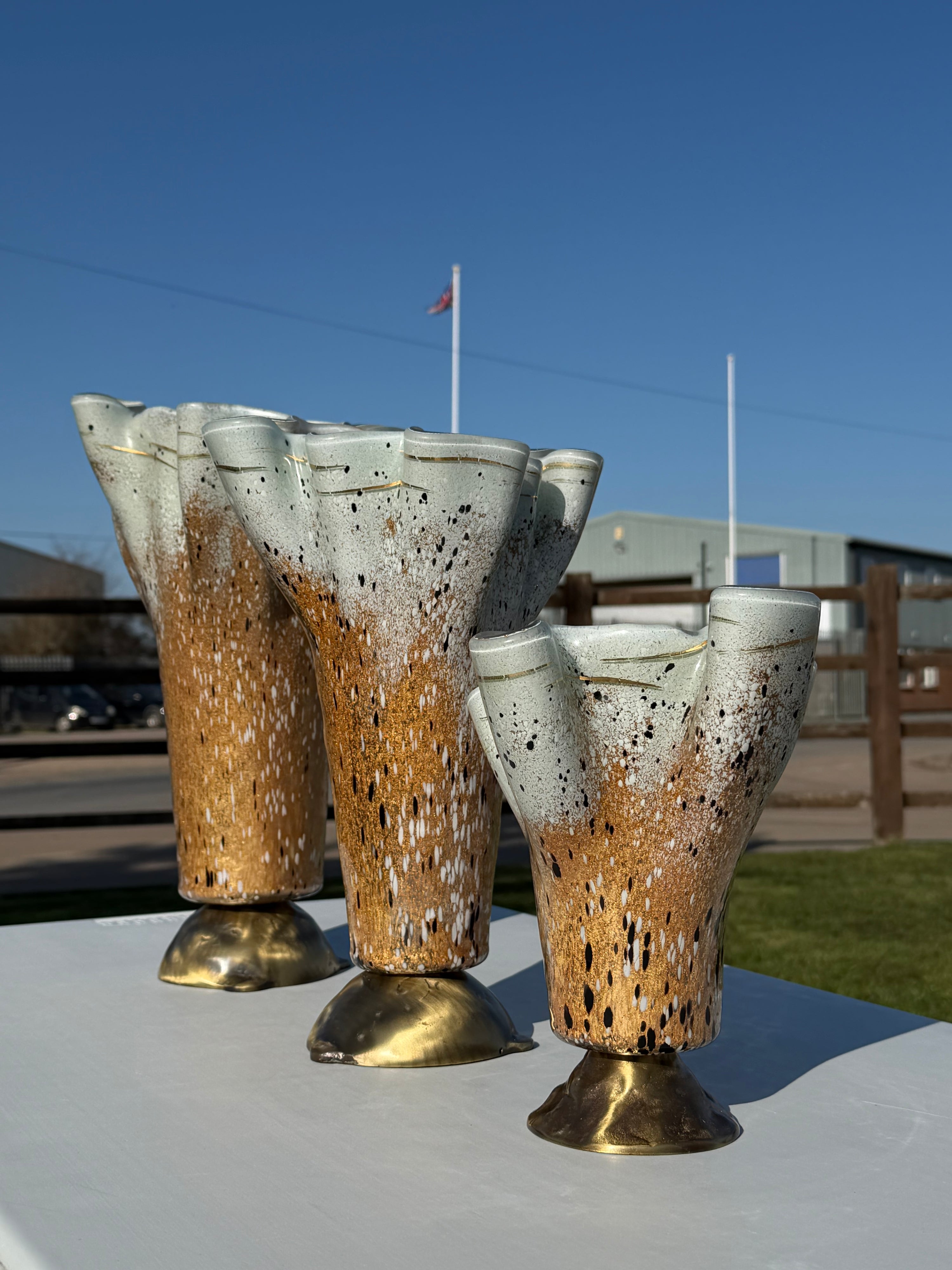 Golden Frost Fused Glass Drape Vase