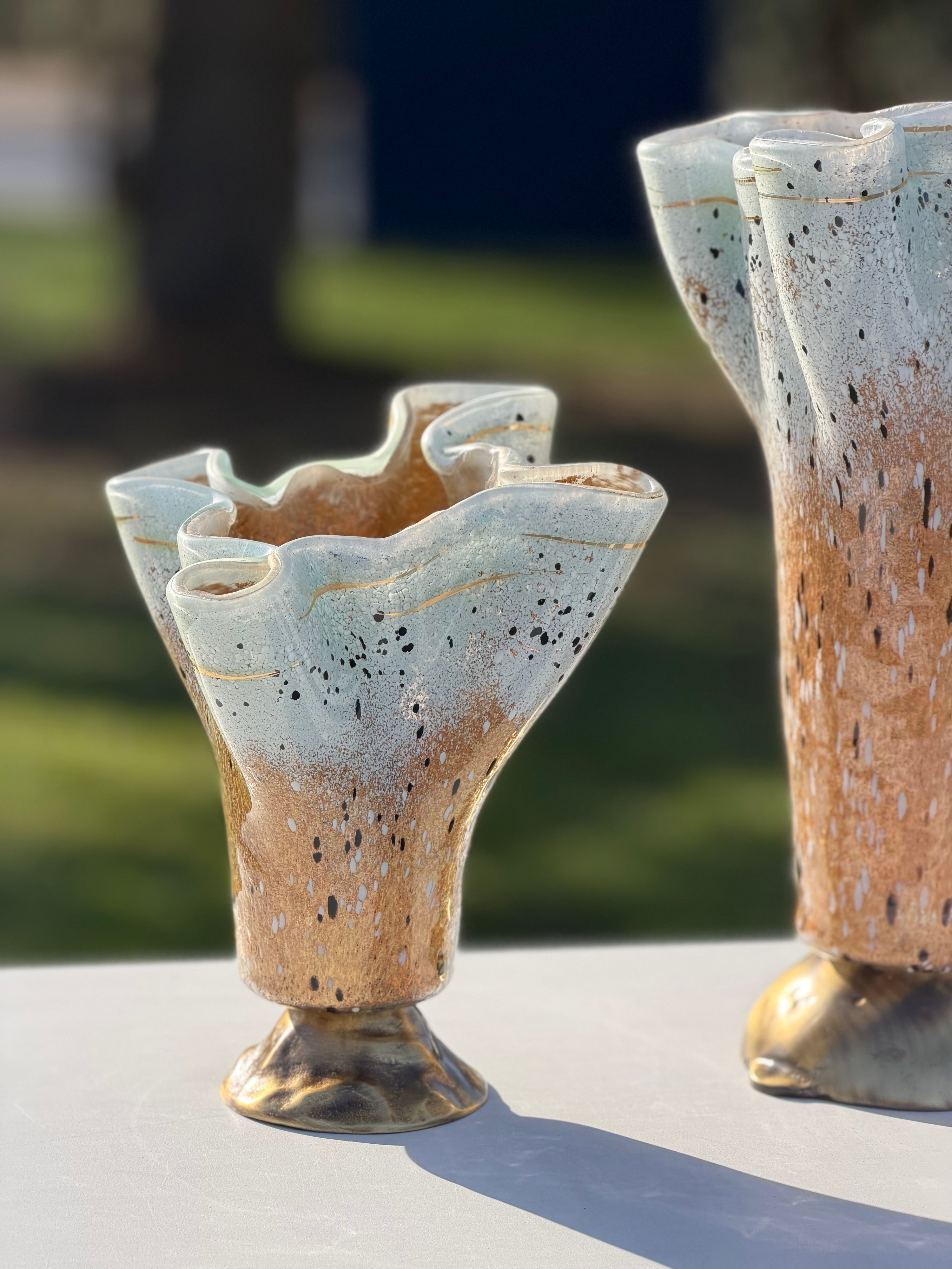 Golden Frost Fused Glass Drape Vase