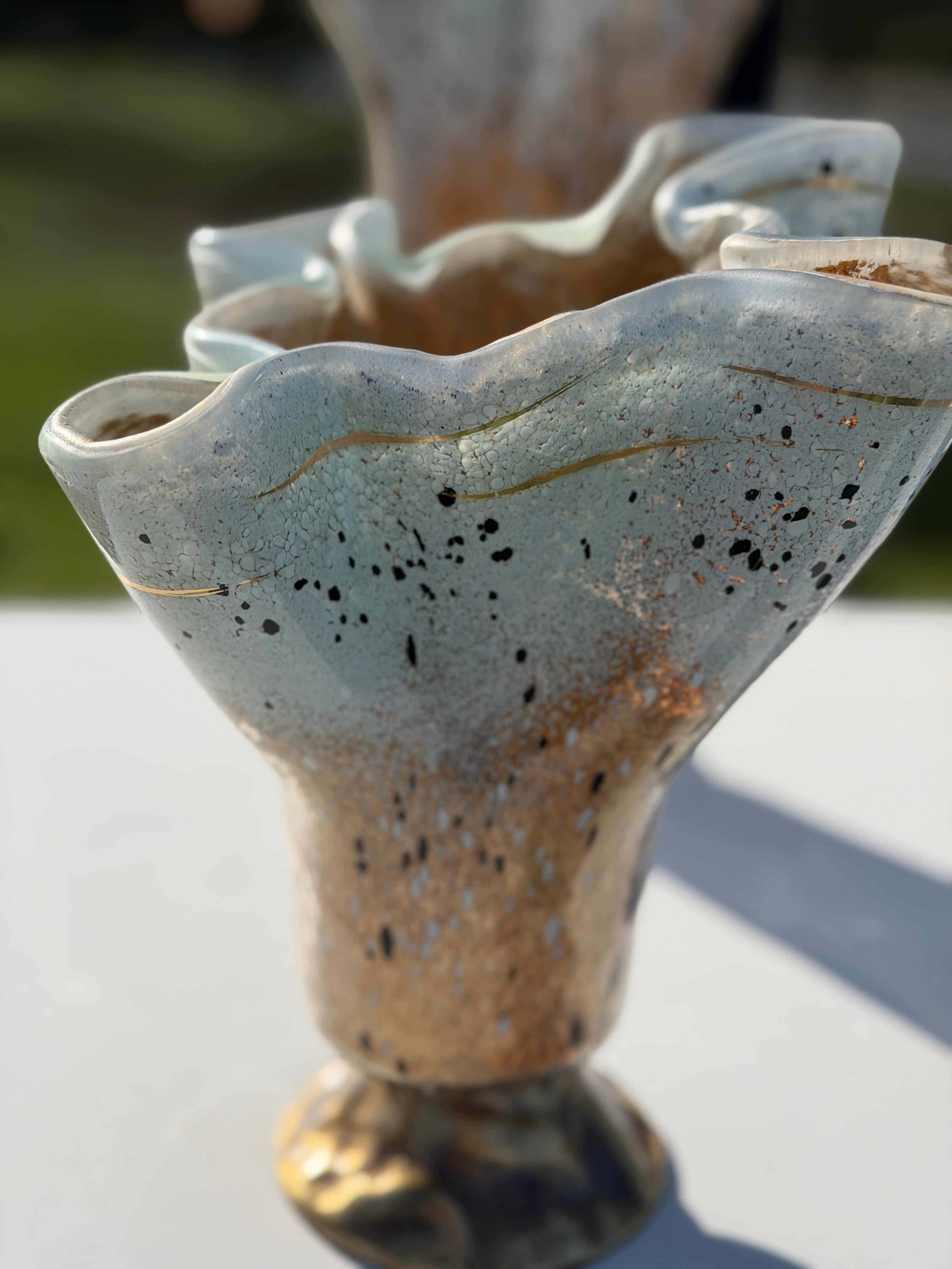 Golden Frost Fused Glass Drape Vase