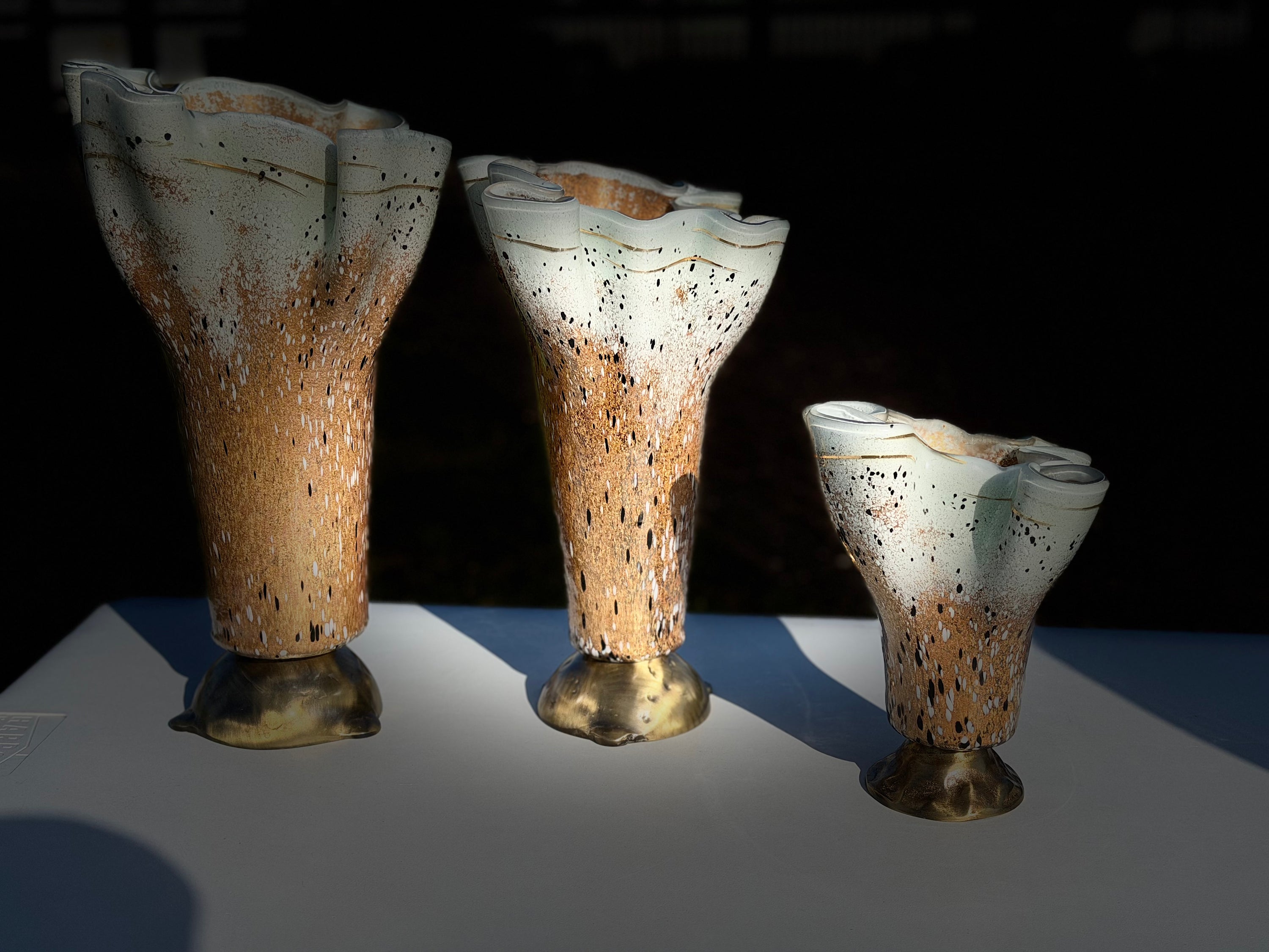 Golden Frost Fused Glass Drape Vase