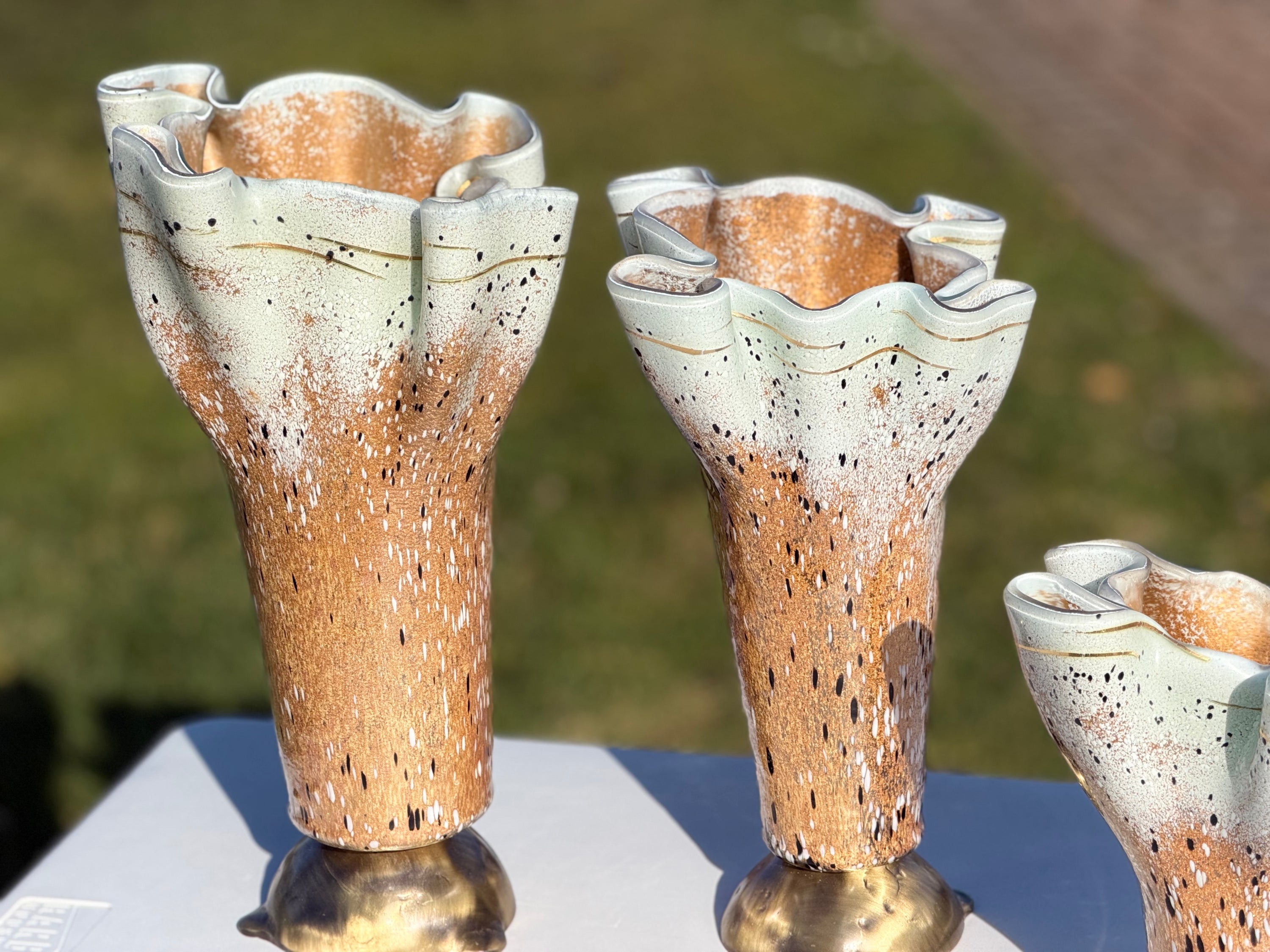 Golden Frost Fused Glass Drape Vase