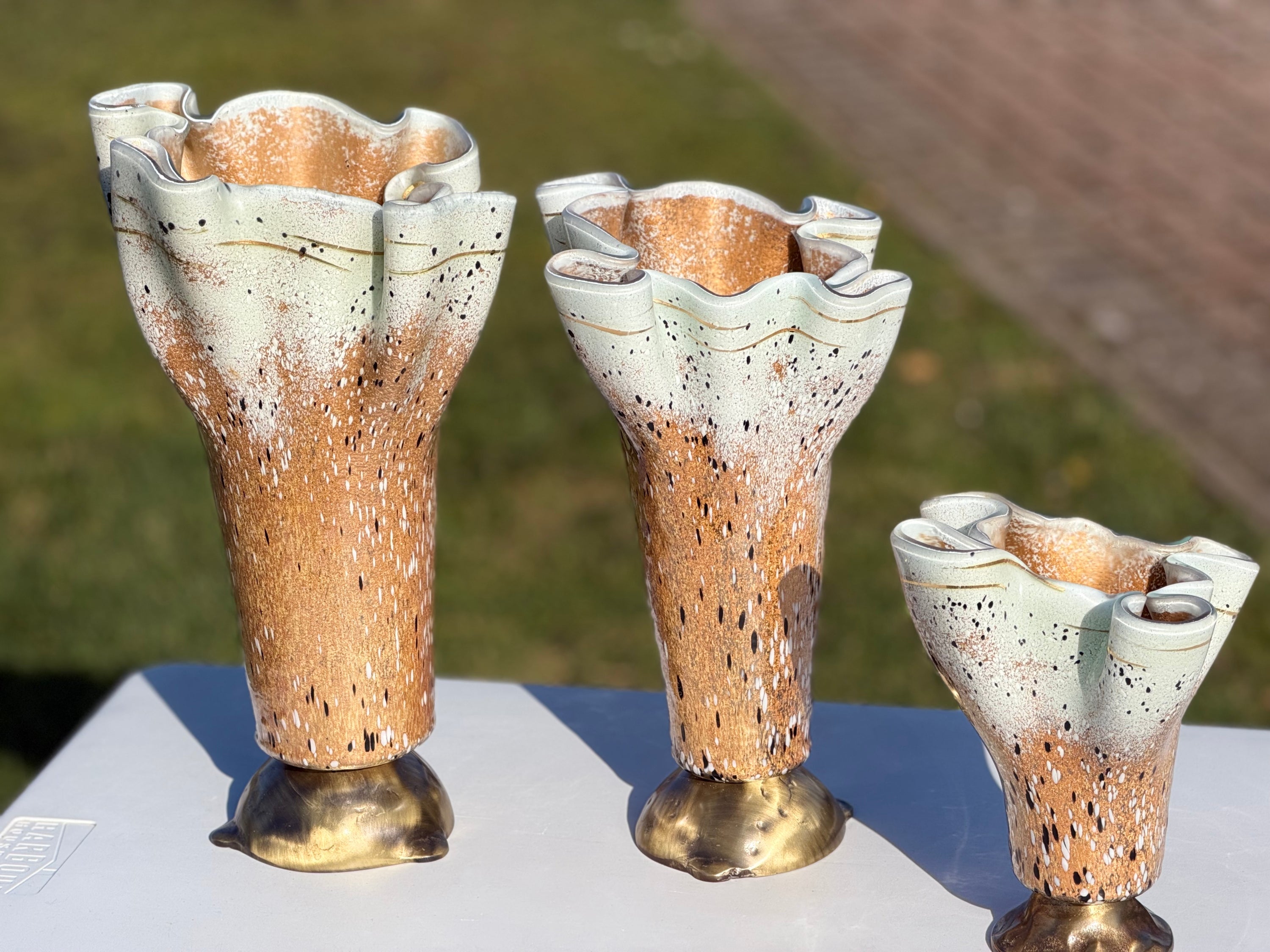 Golden Frost Fused Glass Drape Vase