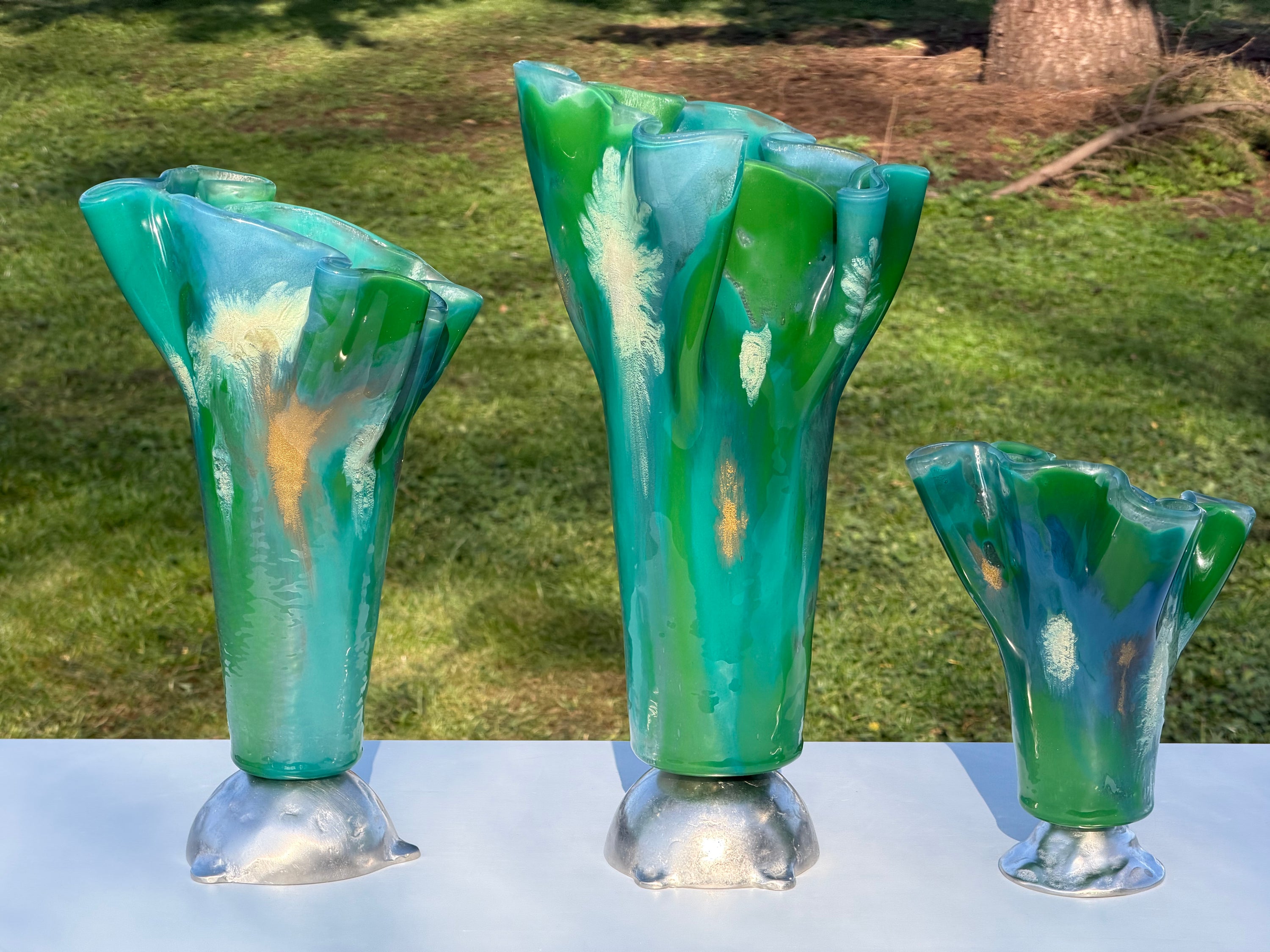 Sea Breeze Fused Glass Drape Vase