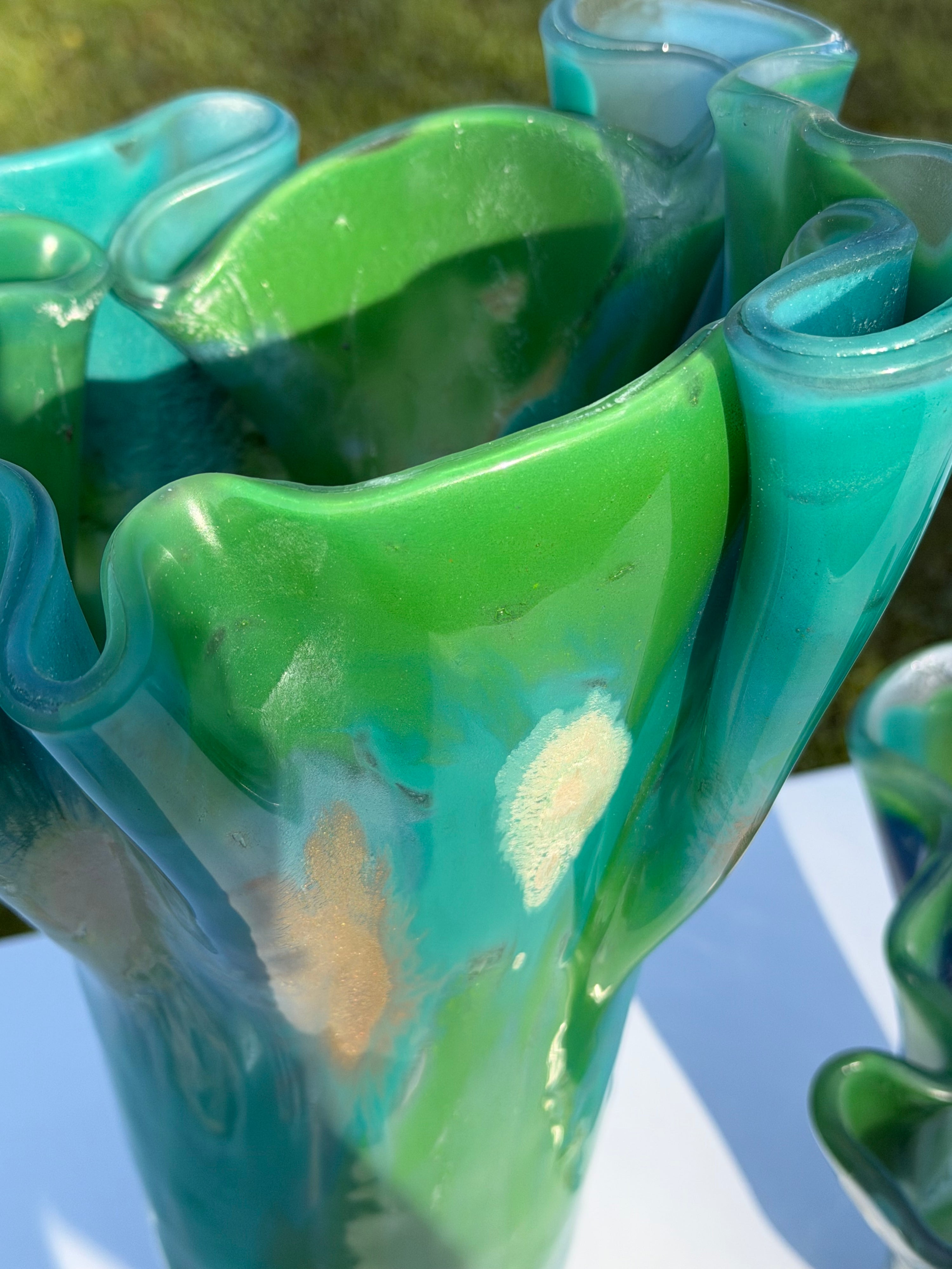 Sea Breeze Fused Glass Drape Vase