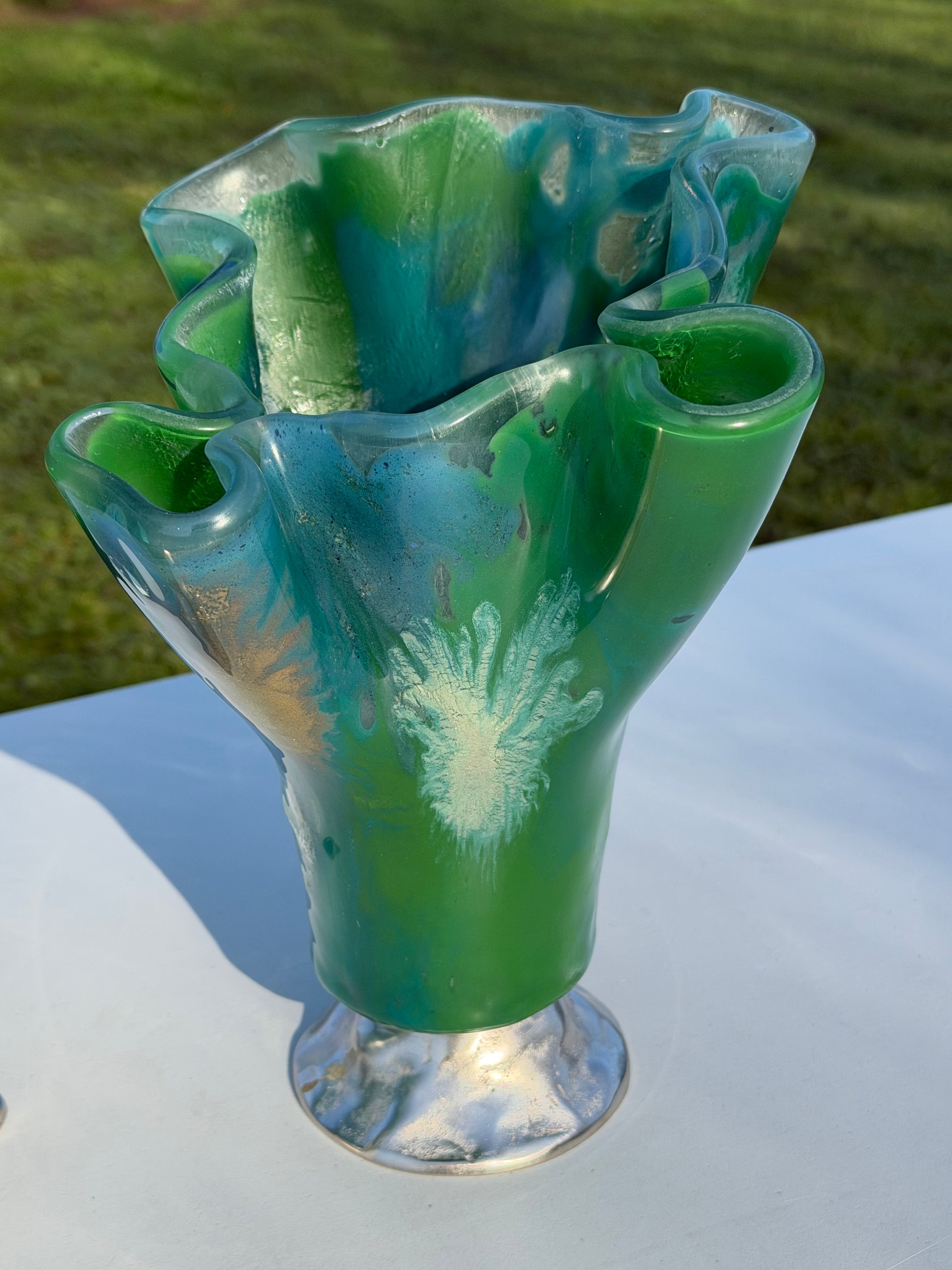 Sea Breeze Fused Glass Drape Vase