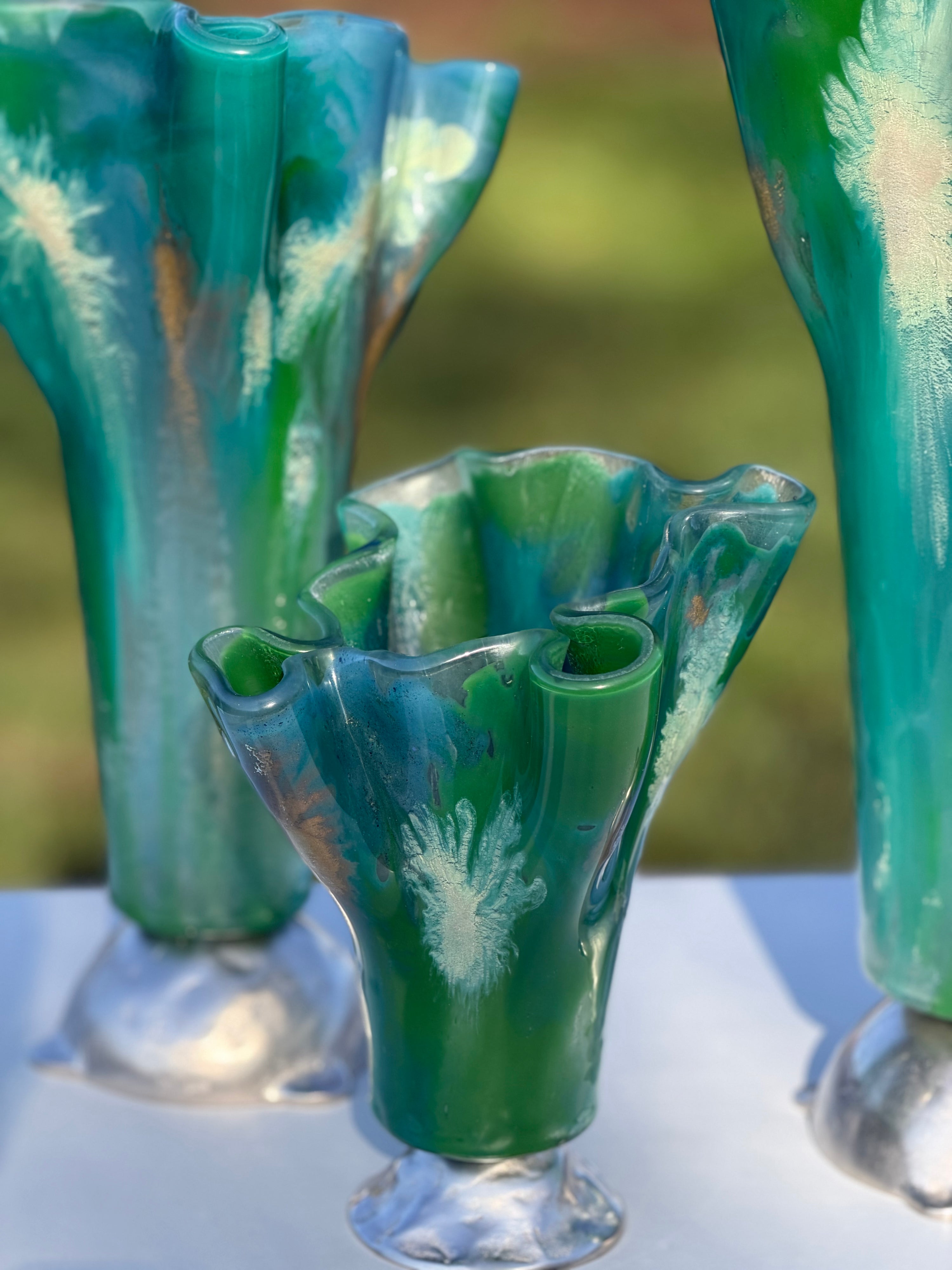Sea Breeze Fused Glass Drape Vase