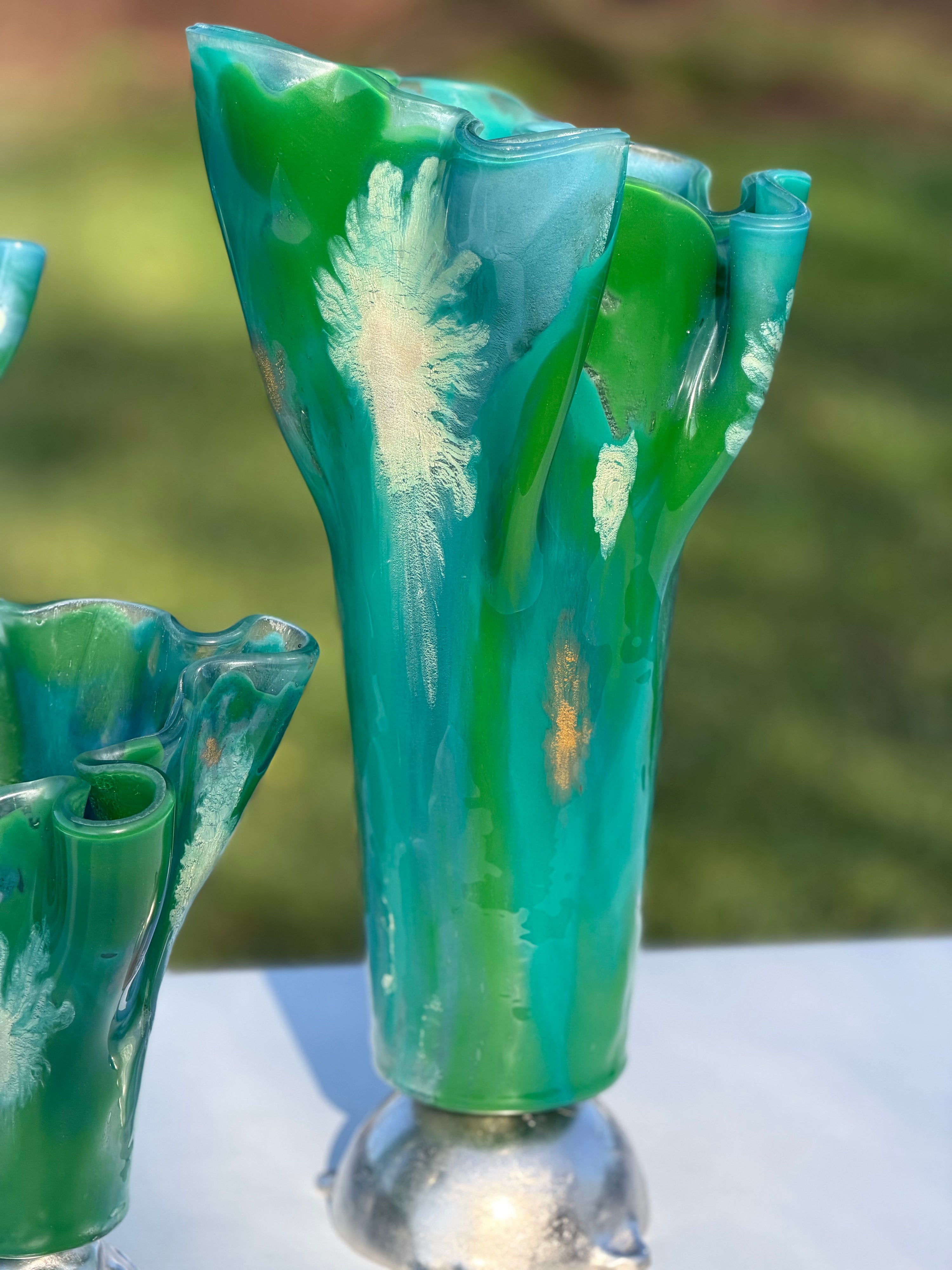 Sea Breeze Fused Glass Drape Vase