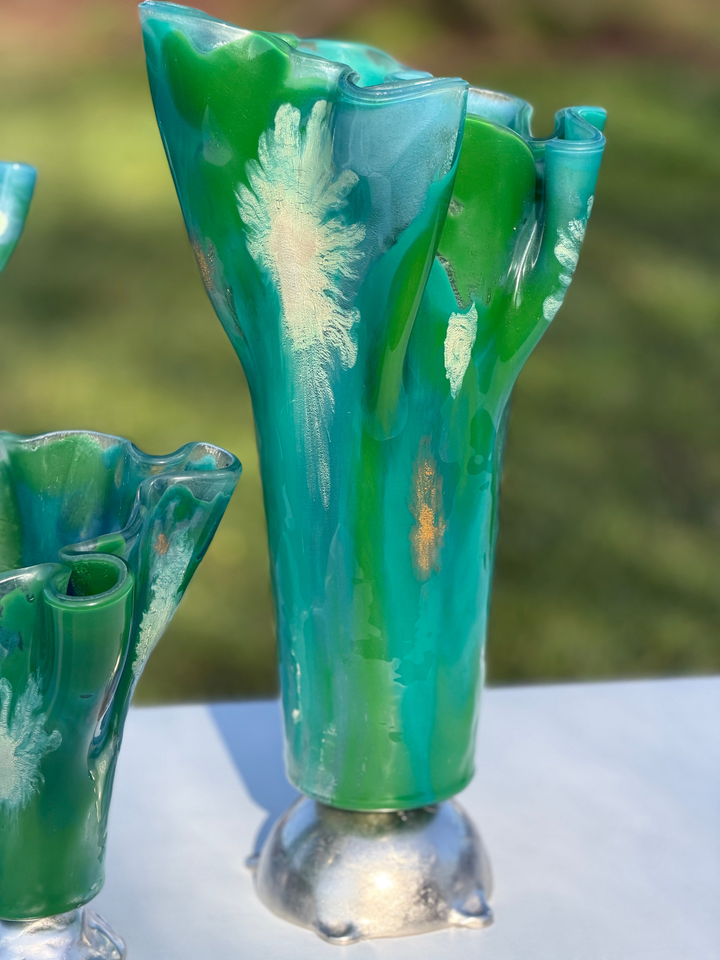 Sea Breeze Fused Glass Drape Vase
