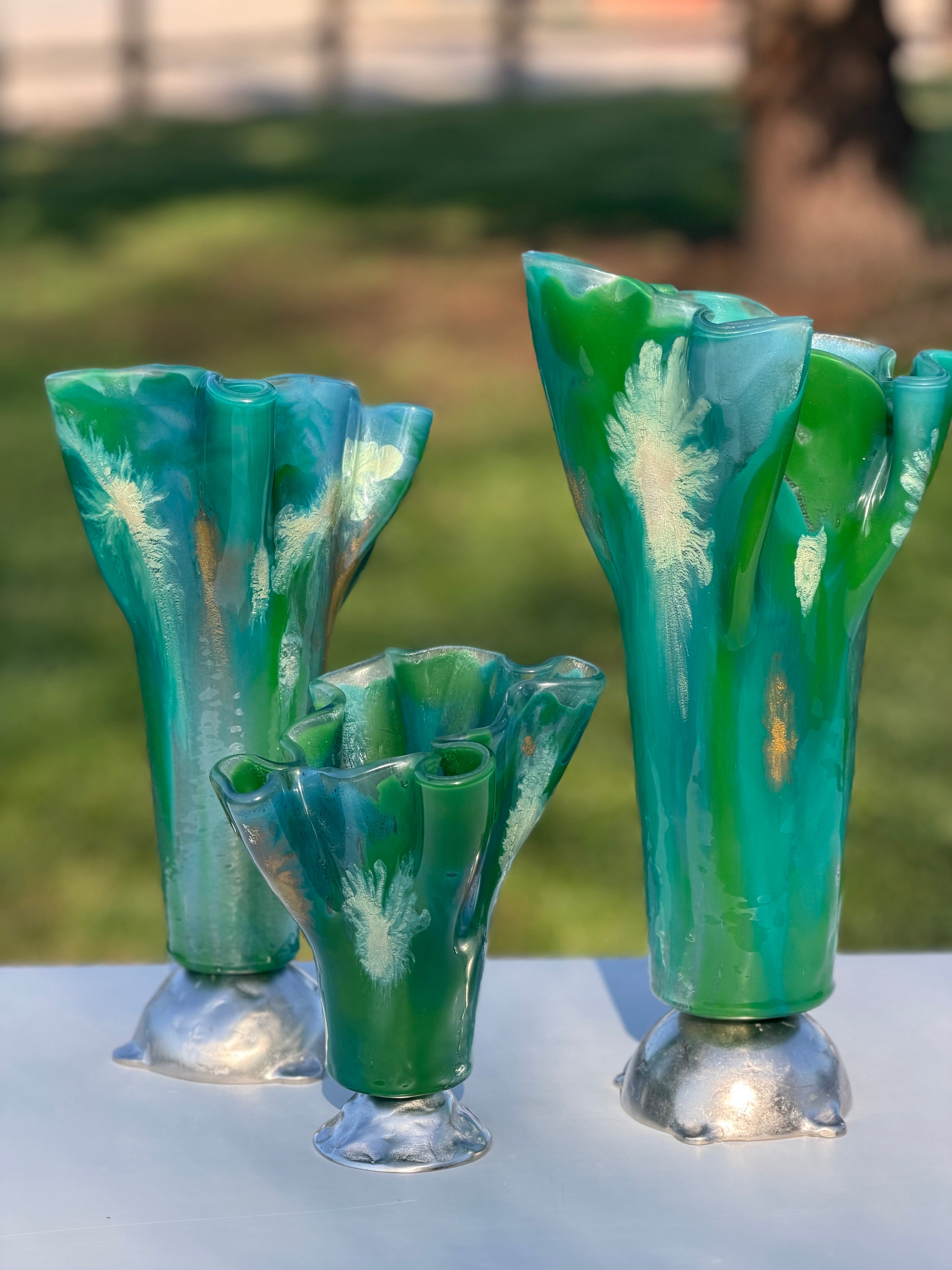 Sea Breeze Fused Glass Drape Vase