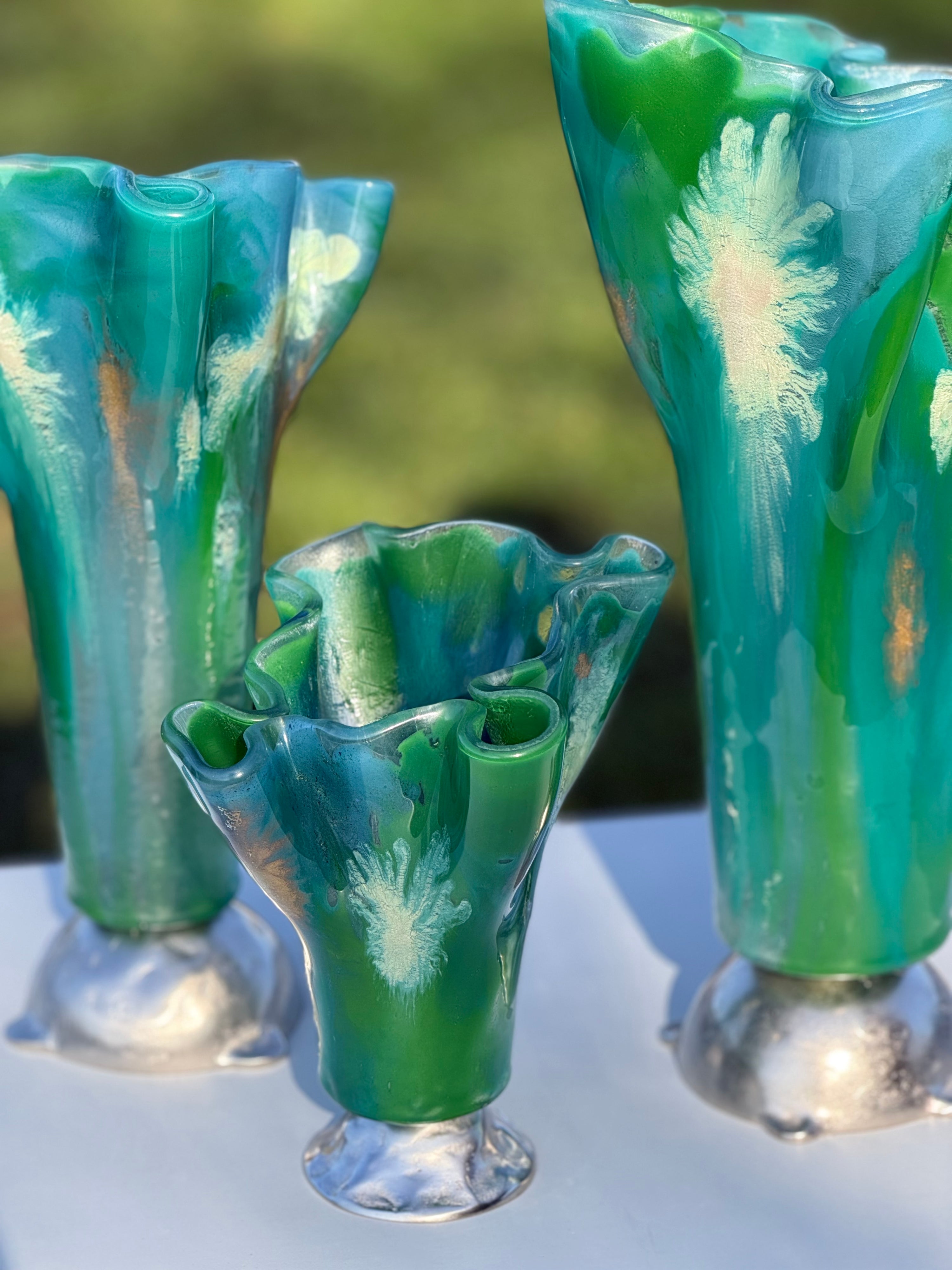 Sea Breeze Fused Glass Drape Vase