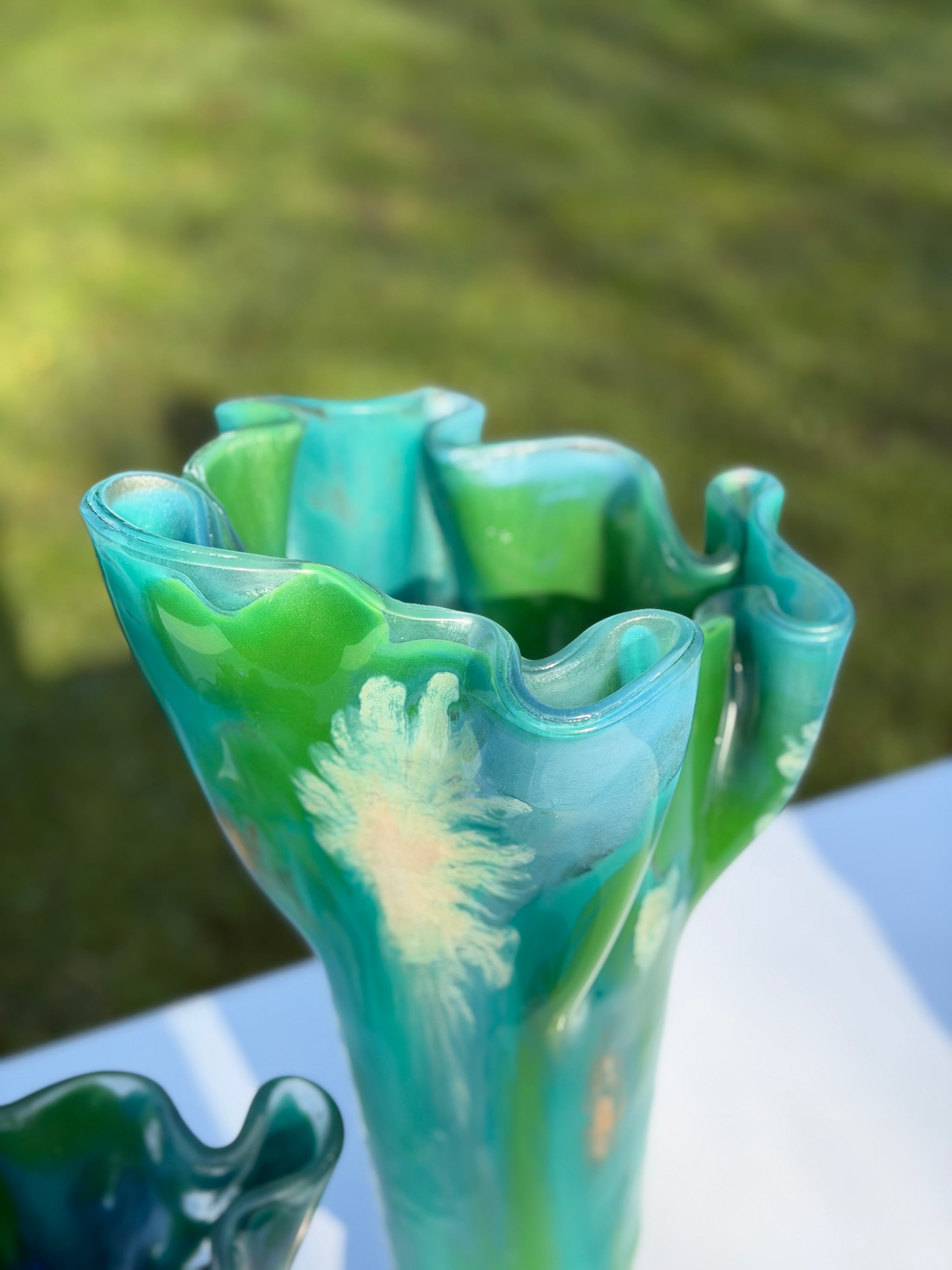 Sea Breeze Fused Glass Drape Vase