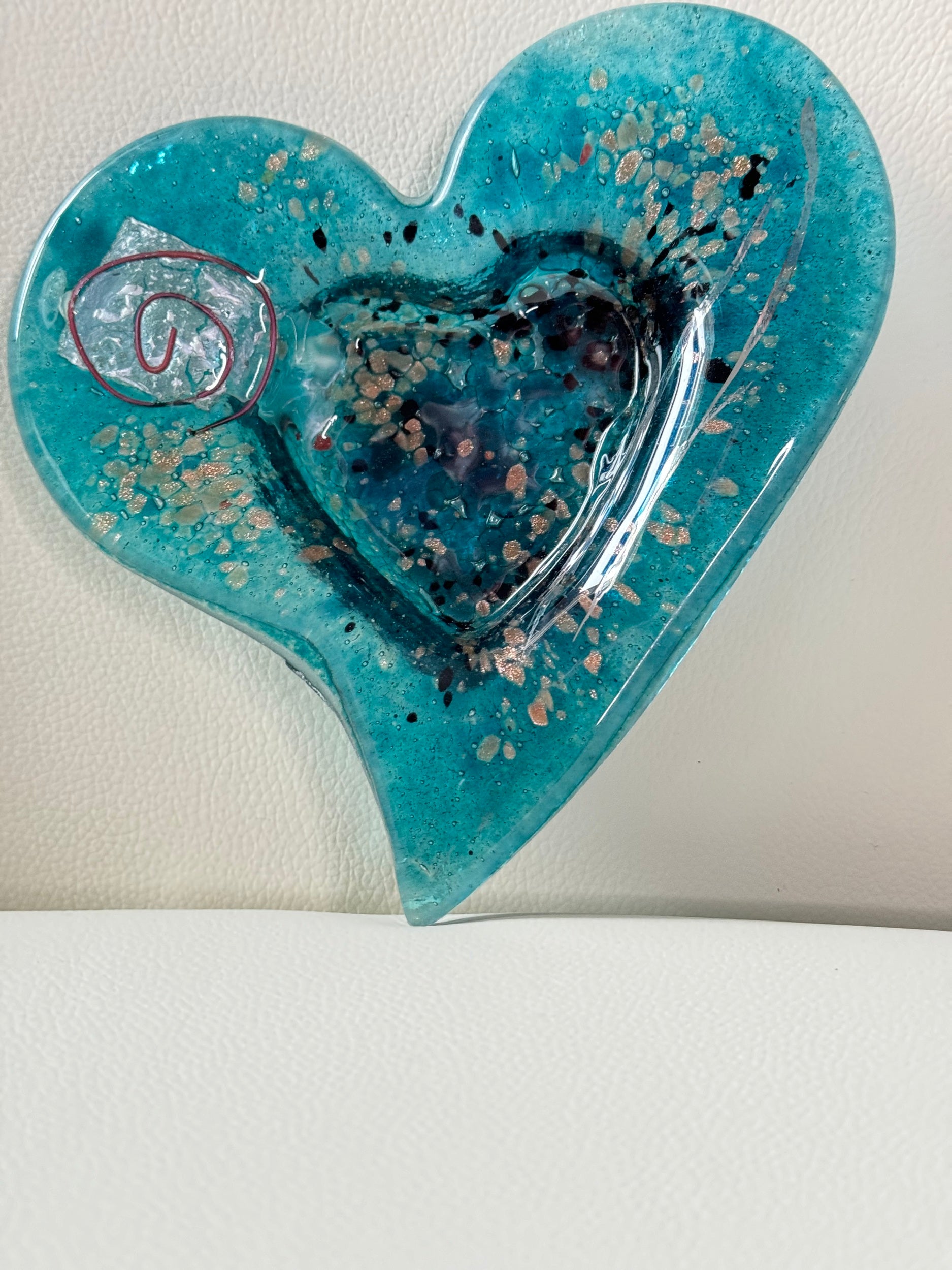 Aqua & Platinum Heart Tealight Dish