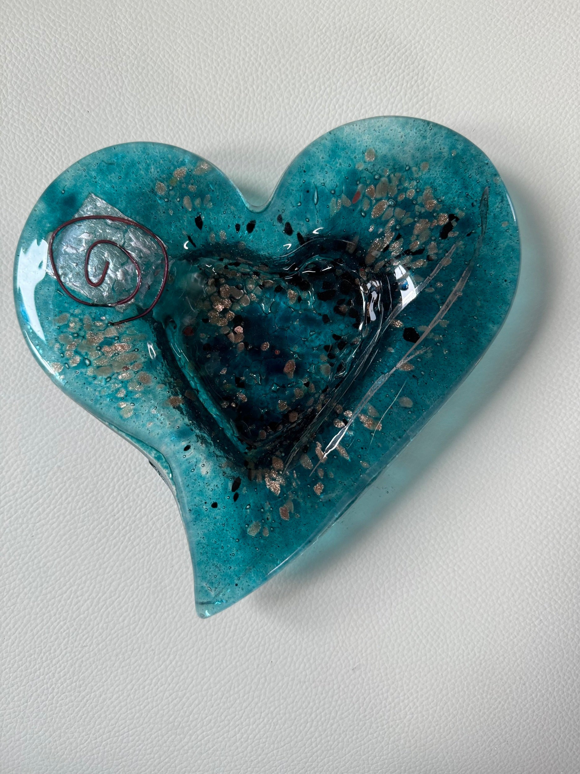 Aqua & Platinum Heart Tealight Dish