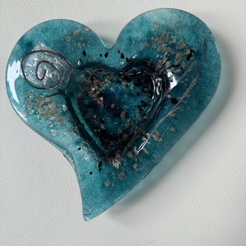 Aqua & Platinum Heart Tealight Dish
