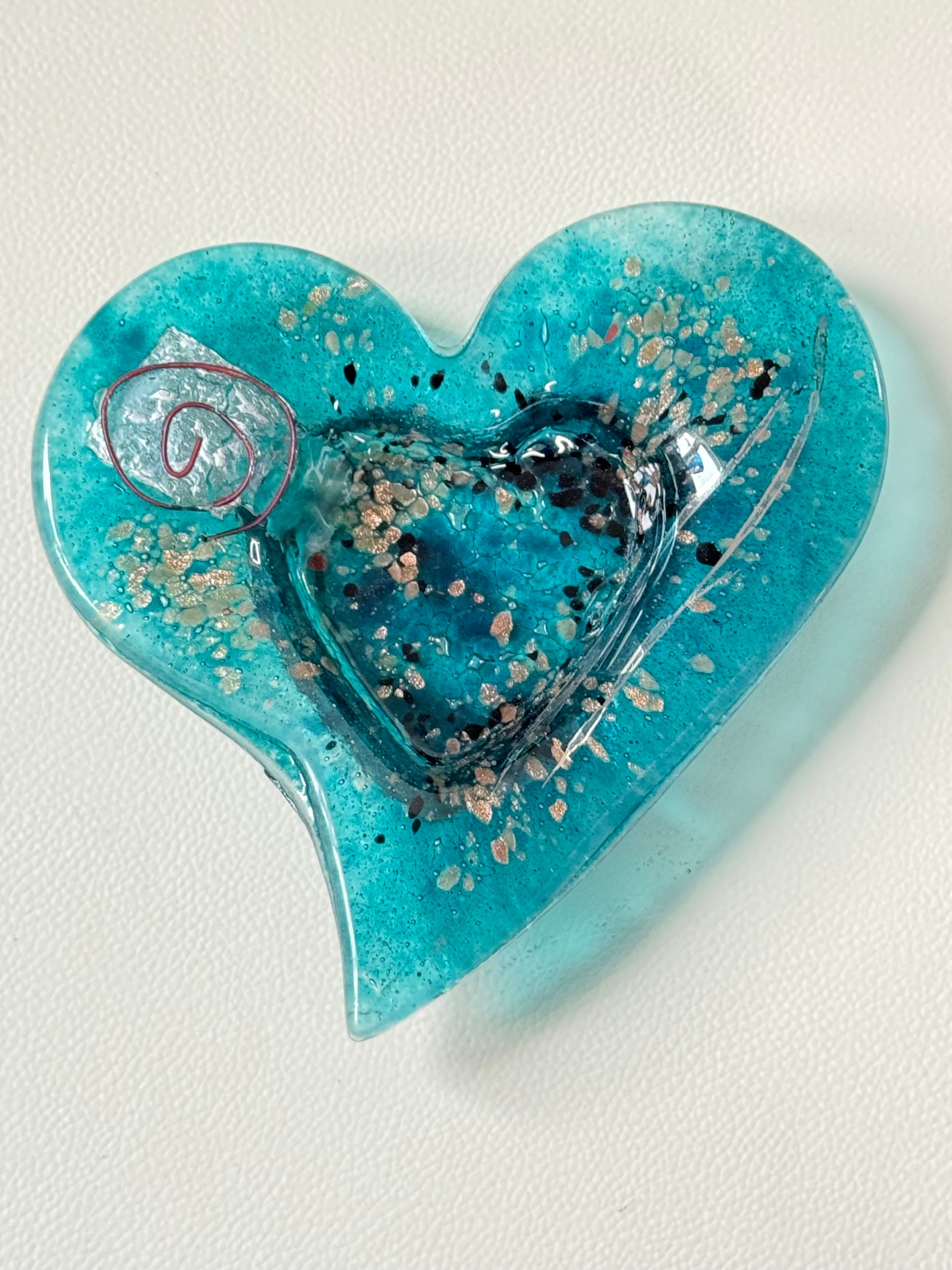 Aqua & Platinum Heart Tealight Dish