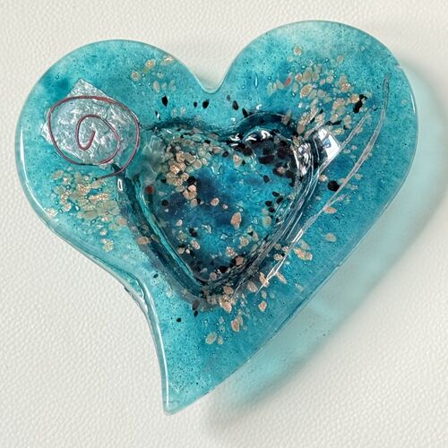 Aqua & Platinum Heart Tealight Dish